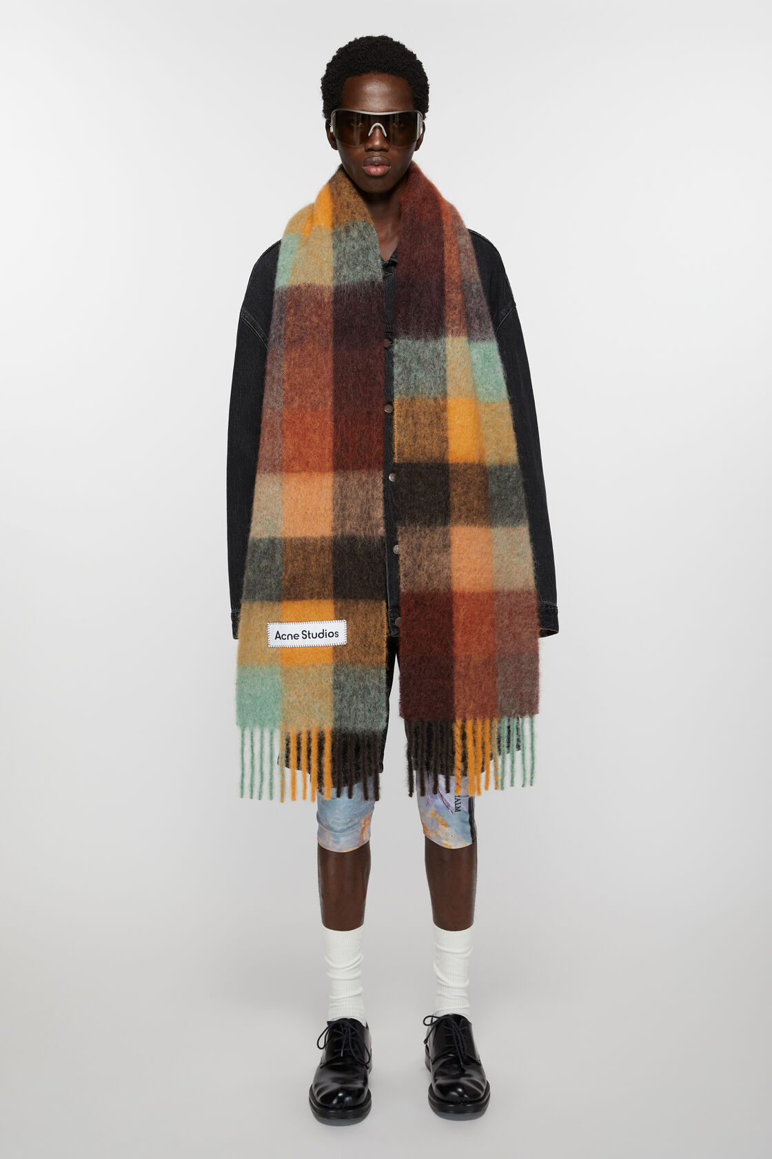 ACNE STUDIOS Fluffy Mohair Scarf in Chestnut/Yellow/Green