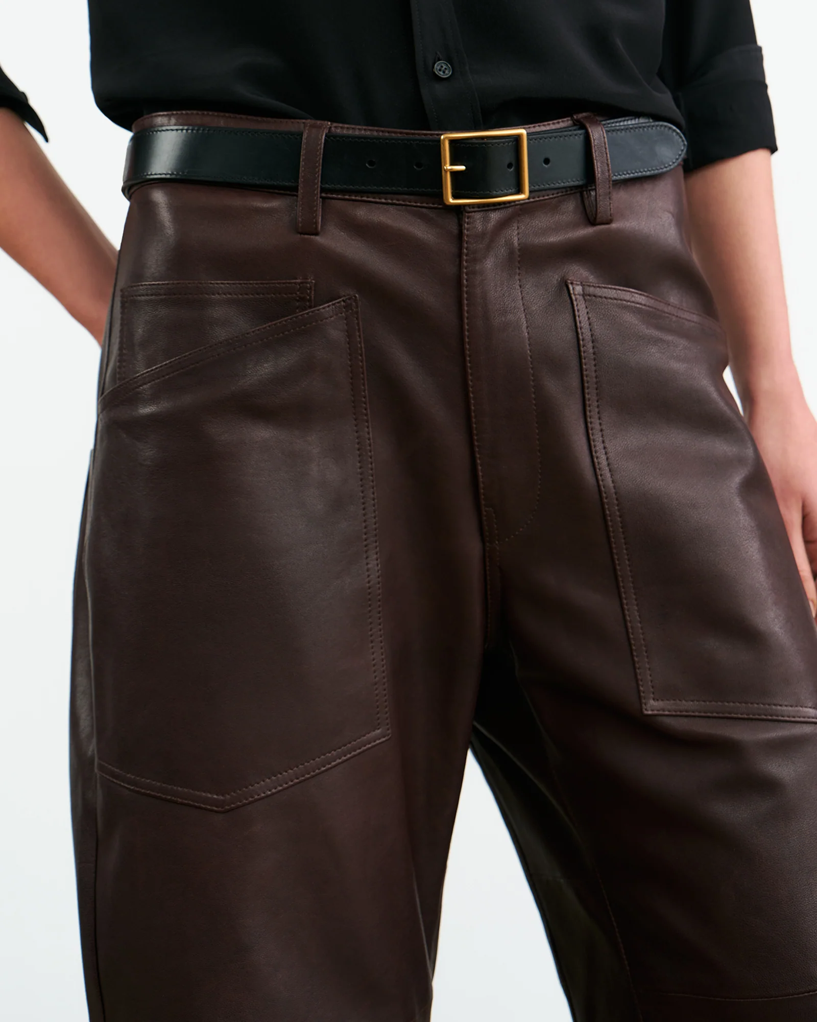 NILI LOTAN Shon Leather Pant in Dark Brown