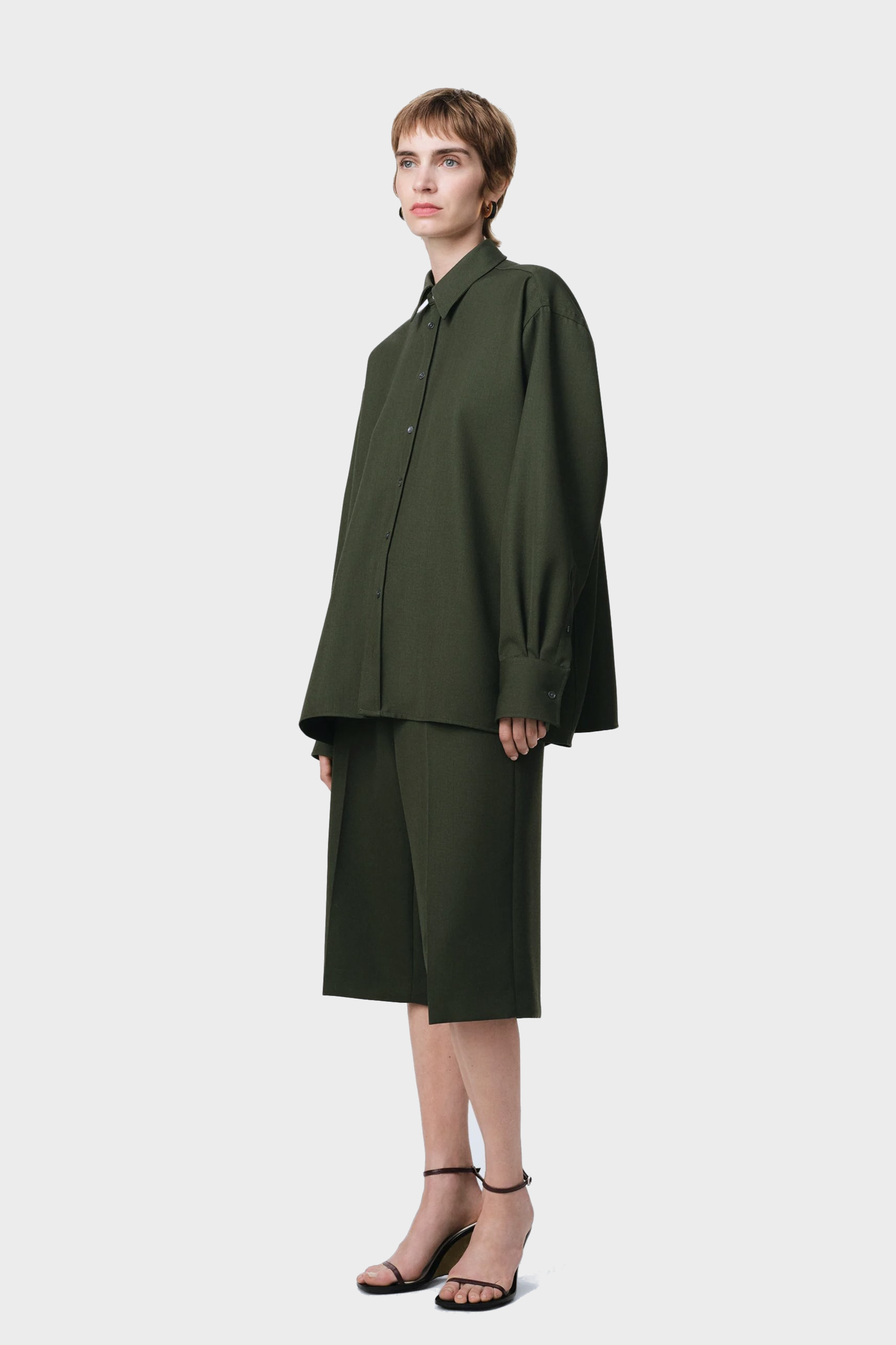 AMI PARIS Back Slit Oversized Shirt in Loden AMI PARIS Back Slit Oversized Shirt in Loden