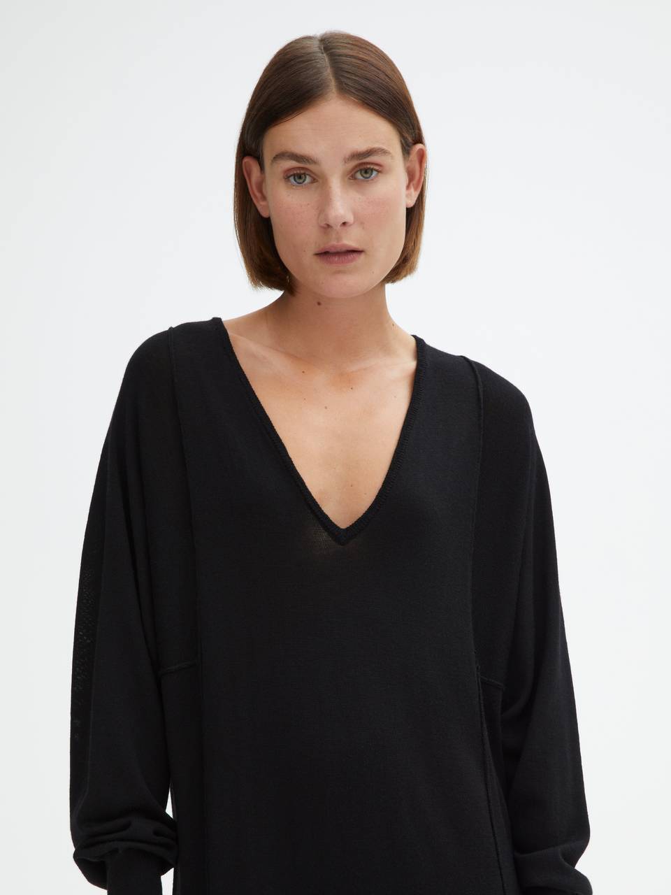 DAGMAR Merino V-Neck Dress in Black XS