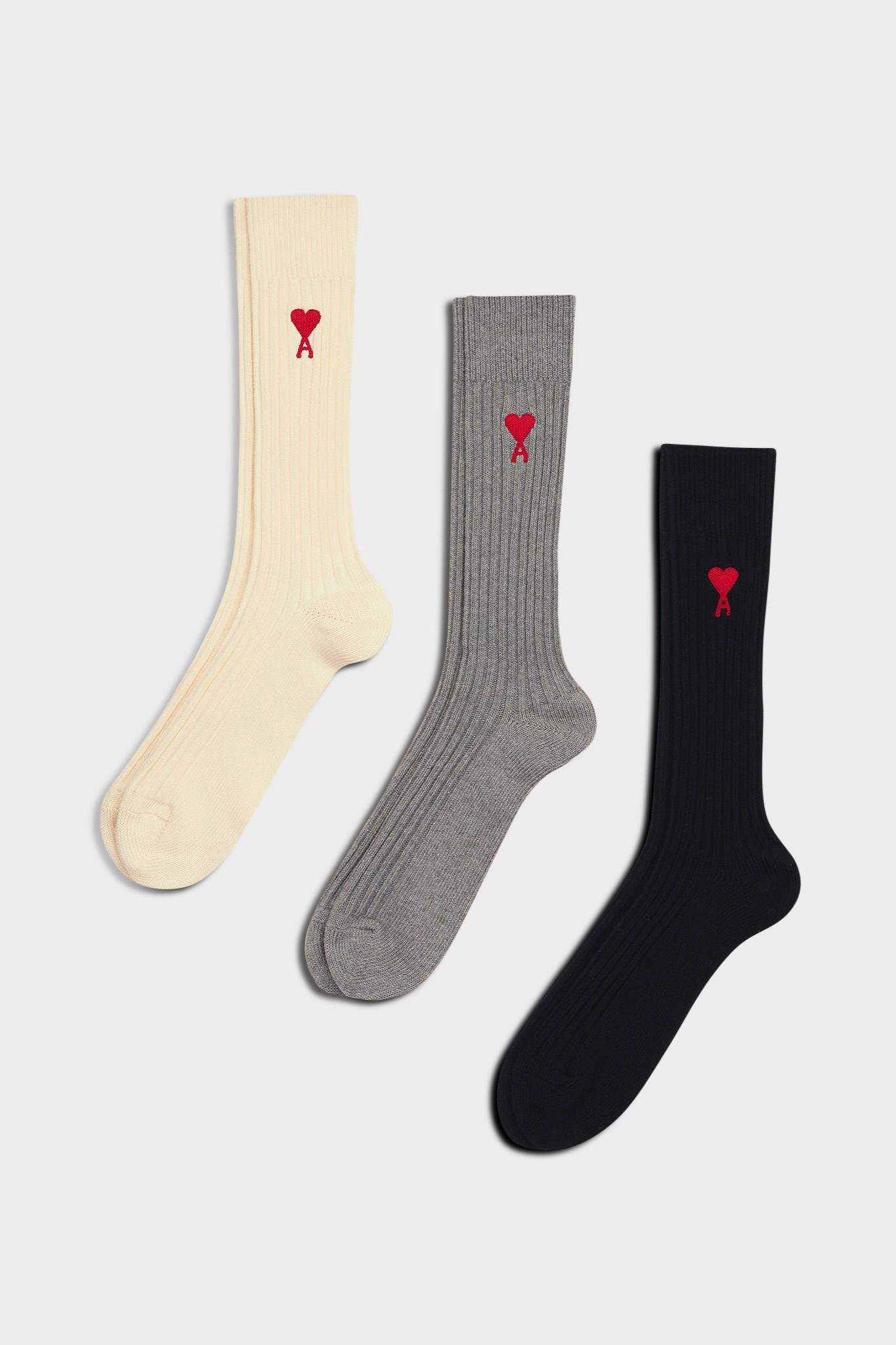 AMI PARIS de Coeur 3 Pack Socks in Off White/Grey/Black