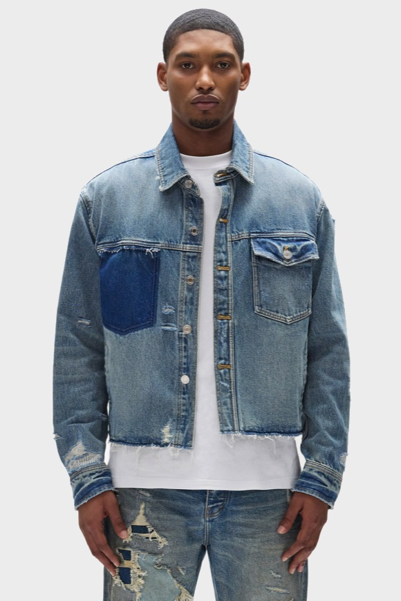 PURPLE-BRAND Cropped Boxy Fit Denim Jacket in Light Indigo
