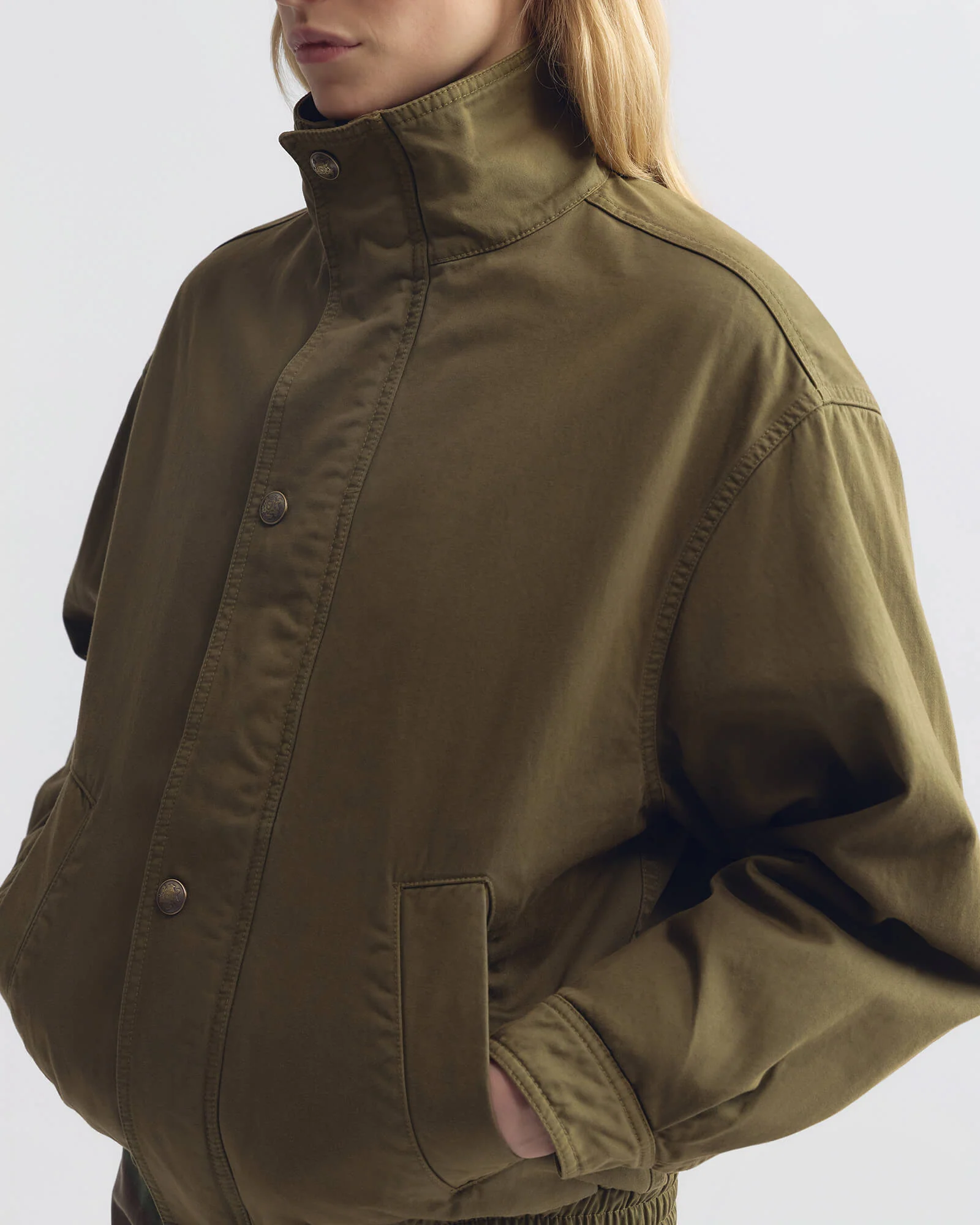 NILI LOTAN Klaire Blouson Jacket in Shadow Green