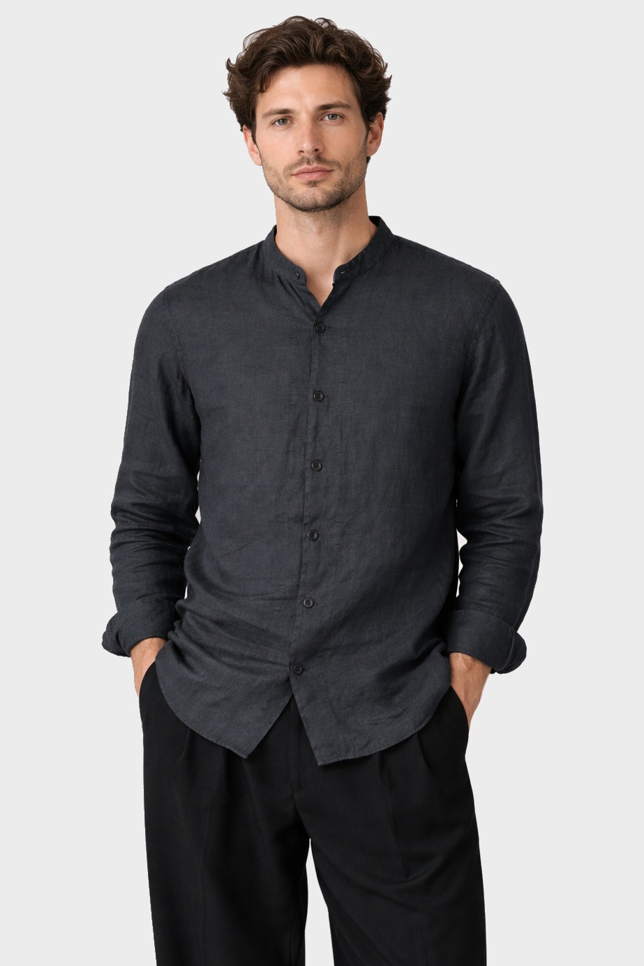 HANNES ROETHER Linen Shirt in Dark Grey