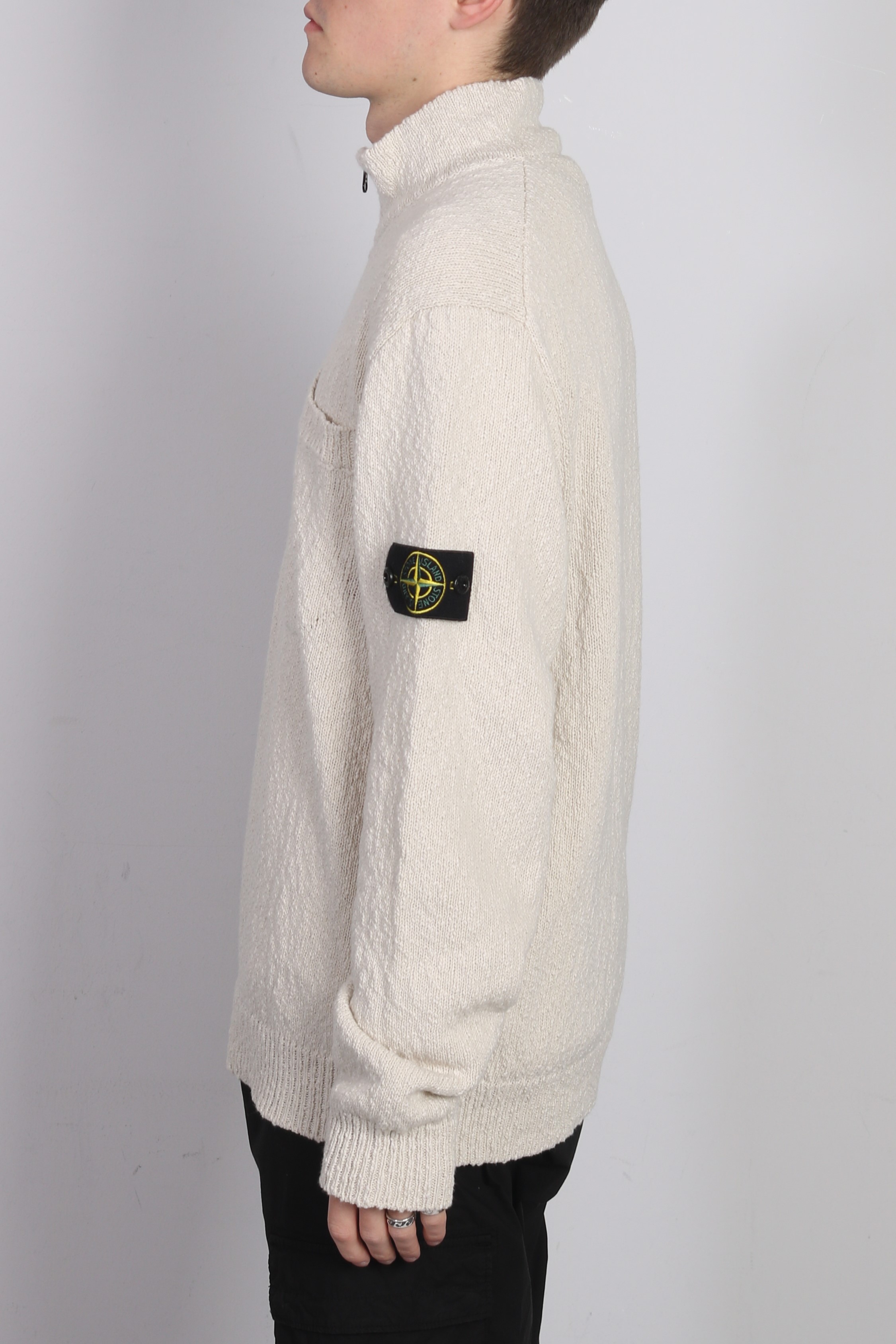 STONE ISLAND Summer Knit Half Zip Pullover in Light Beige 2XL