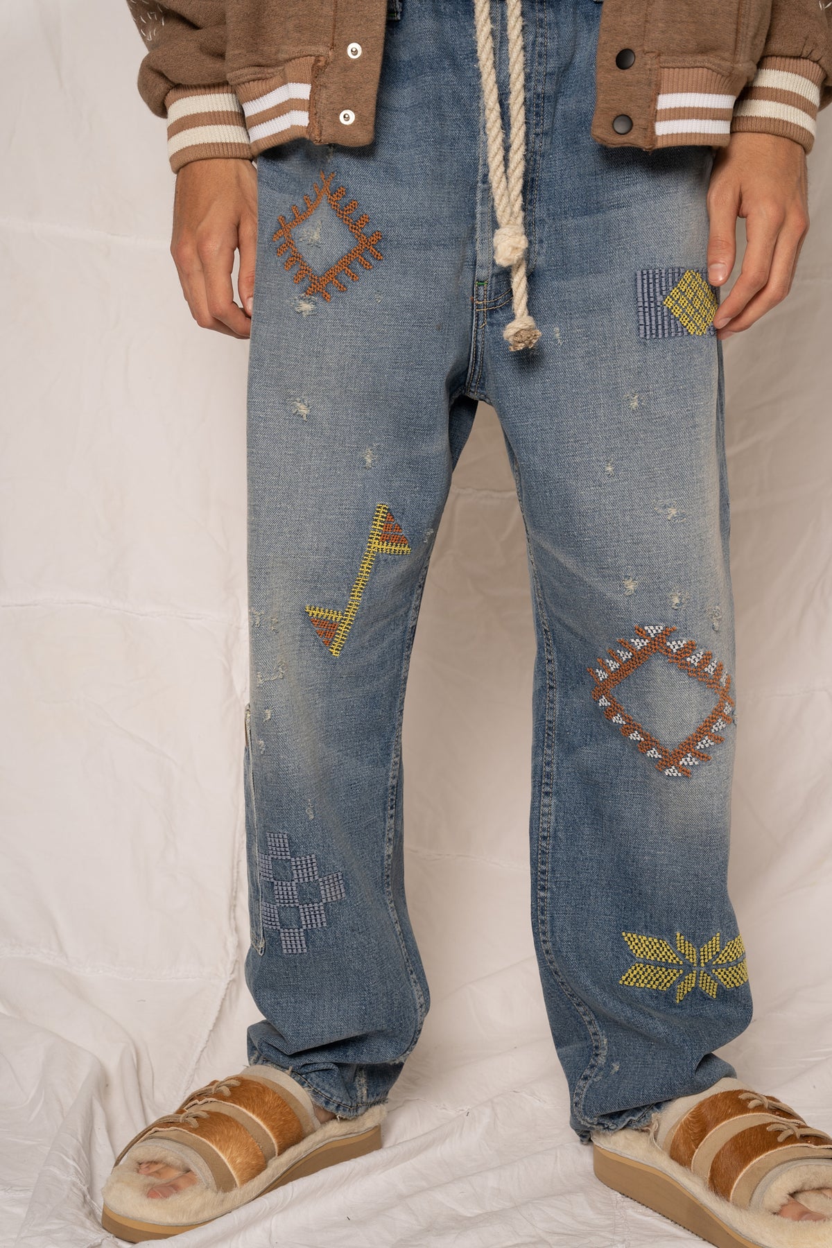 DR. COLLECTORS Embroidered Japanese Denim in Sunfaded Blue S