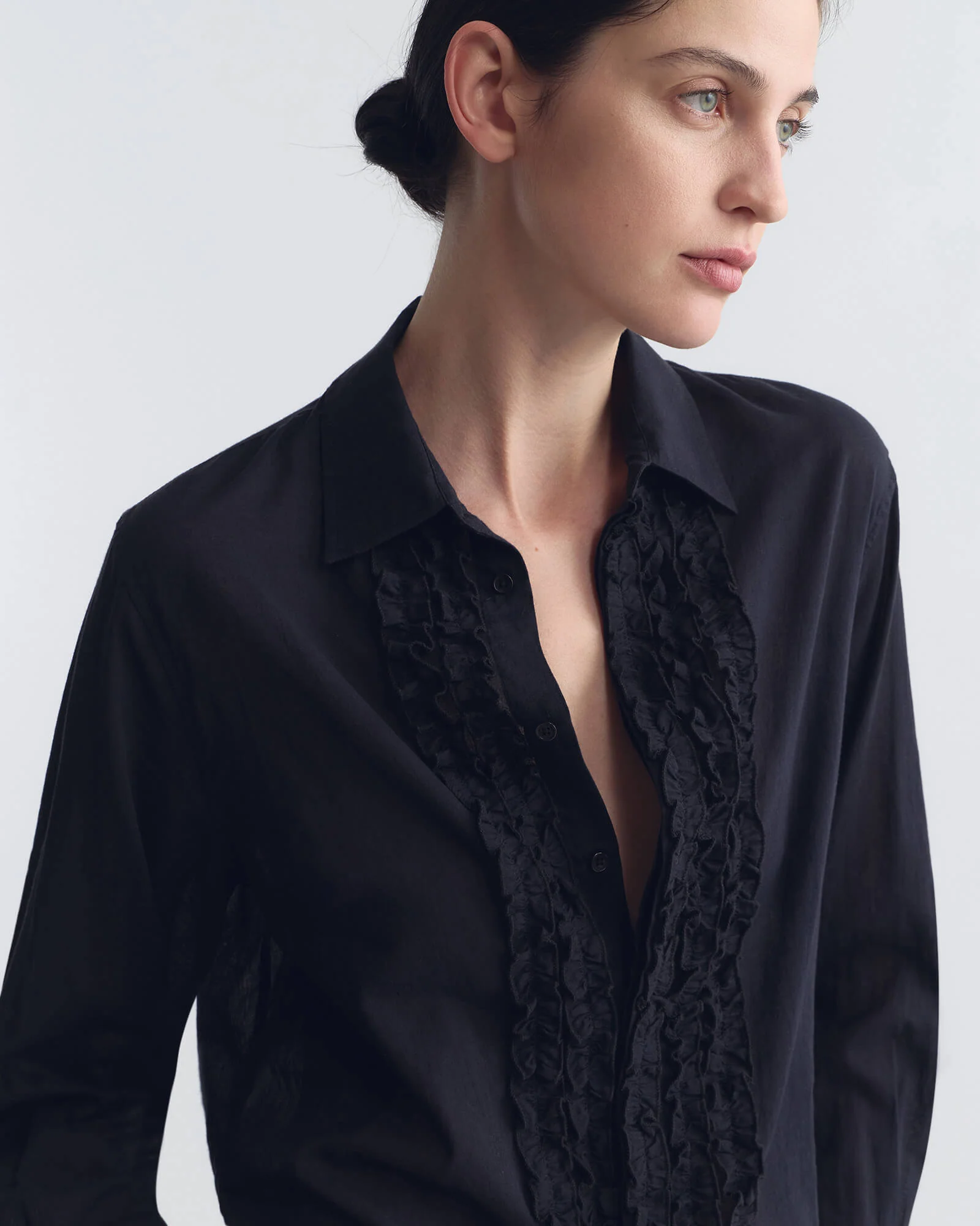 NILI LOTAN Nathael Musseline Ruffle Shirt in Midnight