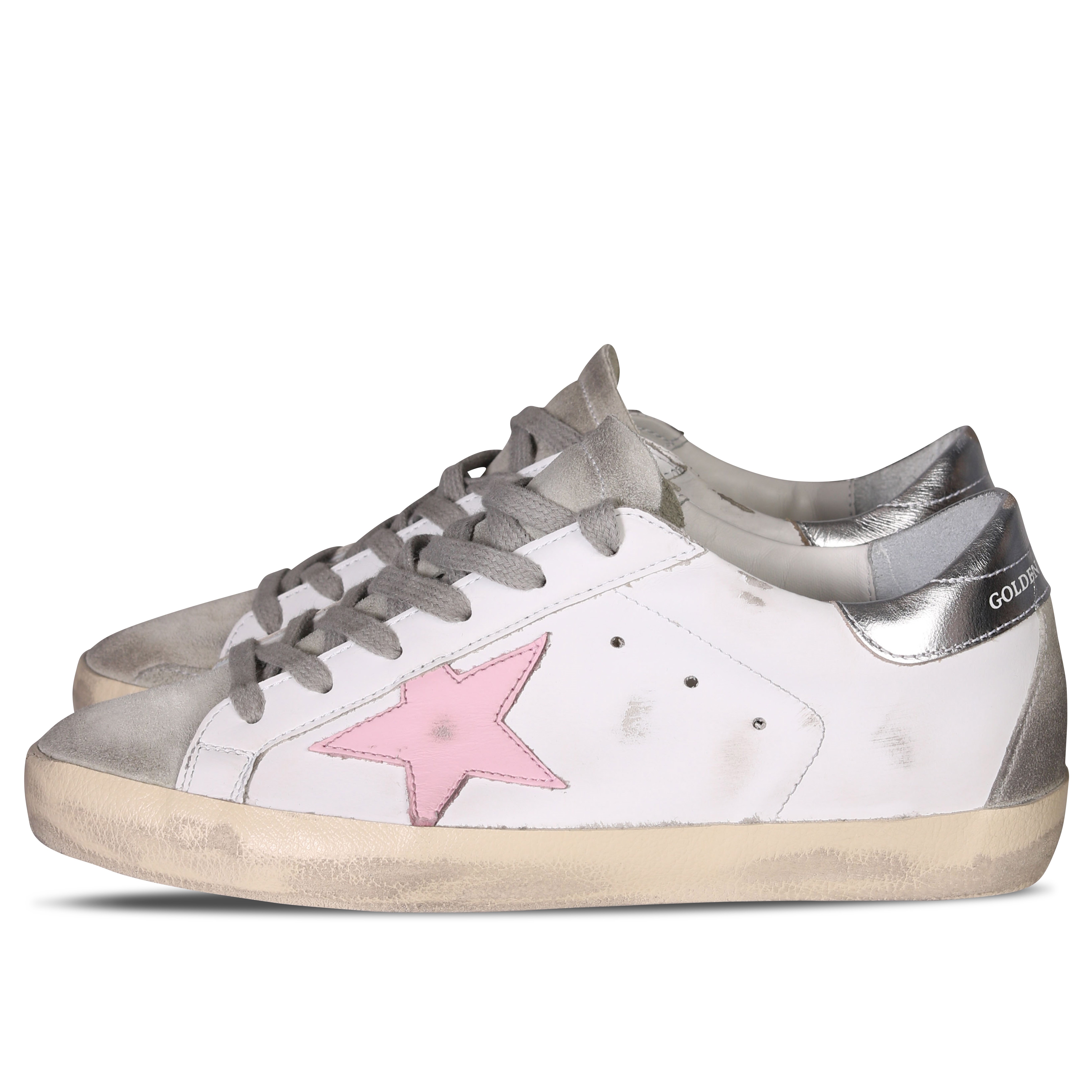 Golden Goose Sneaker Super Star Classic With Spur in White Silver Rosa