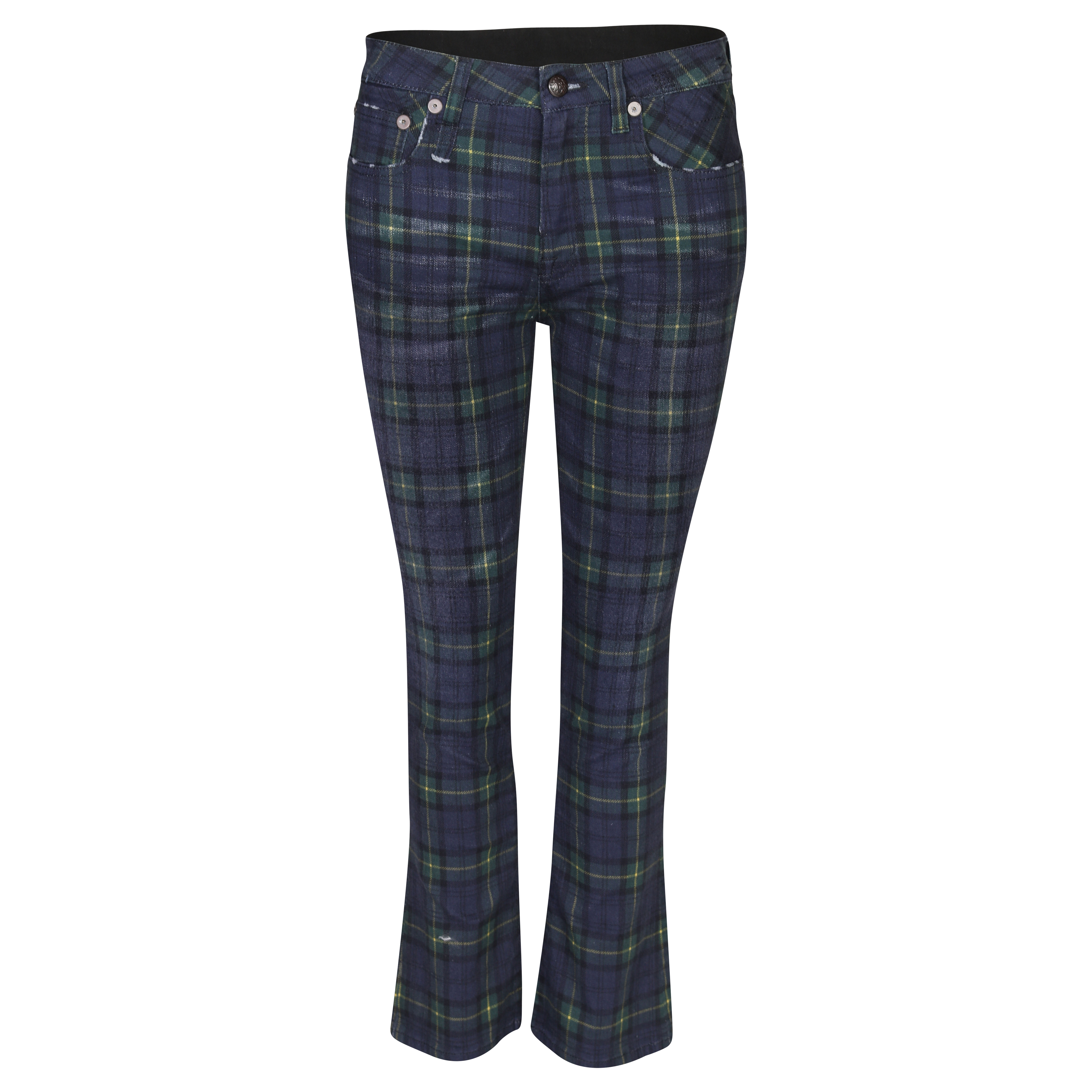 R13 Kick Fit Jeans in Green Check