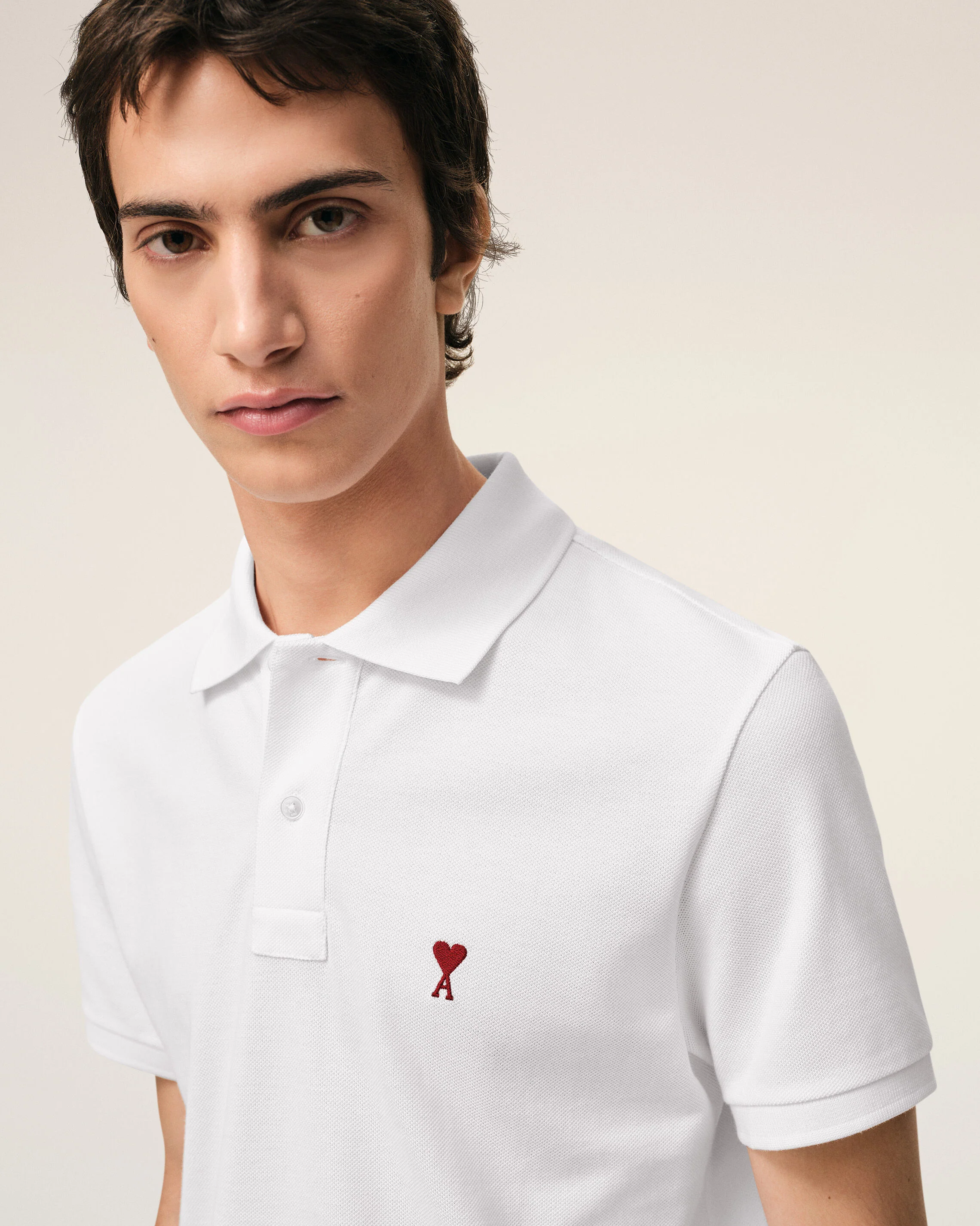 AMI PARIS de Coeur Polo Shirt in White/Red Logo