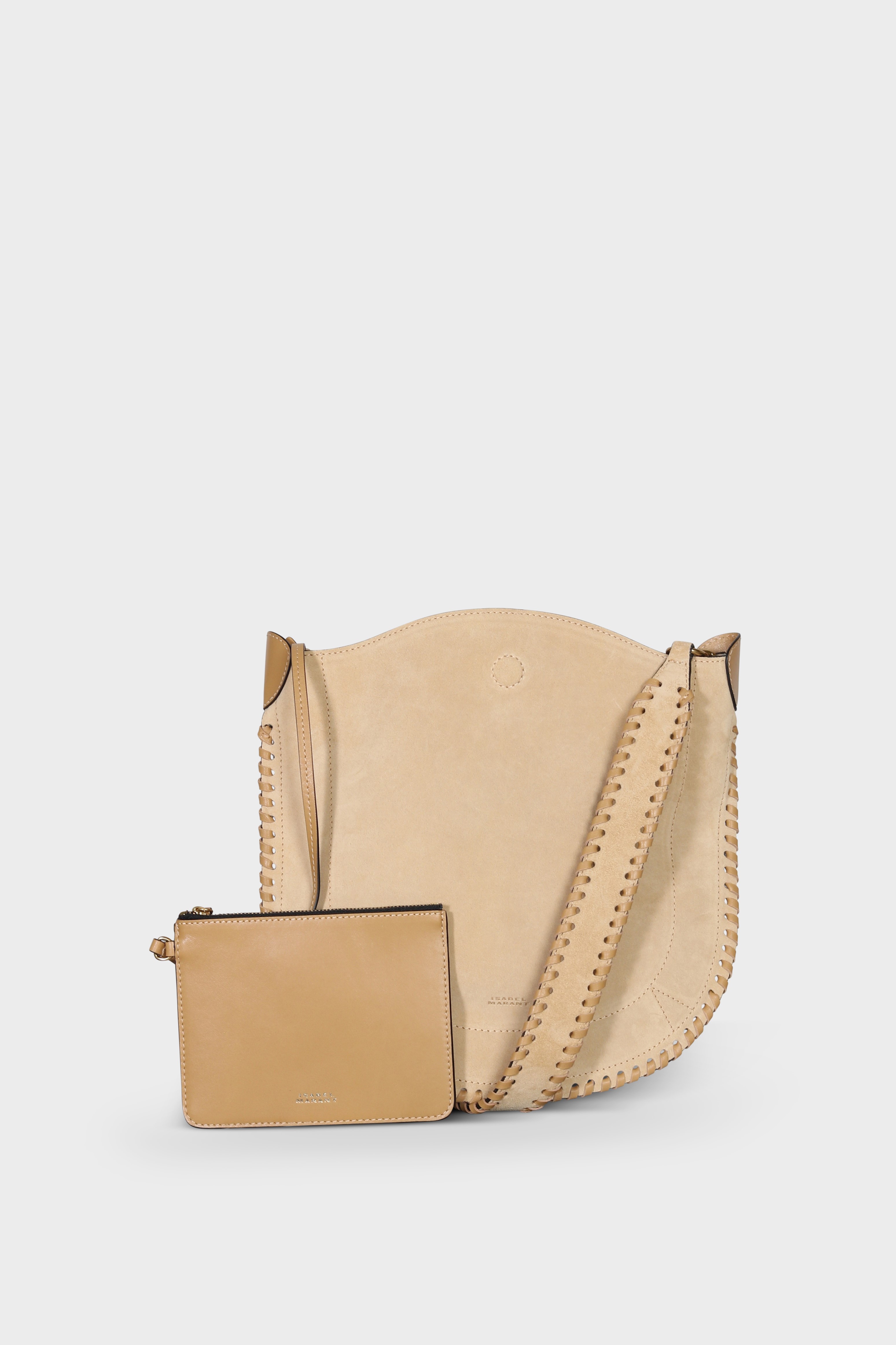 ISABEL MARANT Oskan Soft Shoulder Bag in Beige Velvet