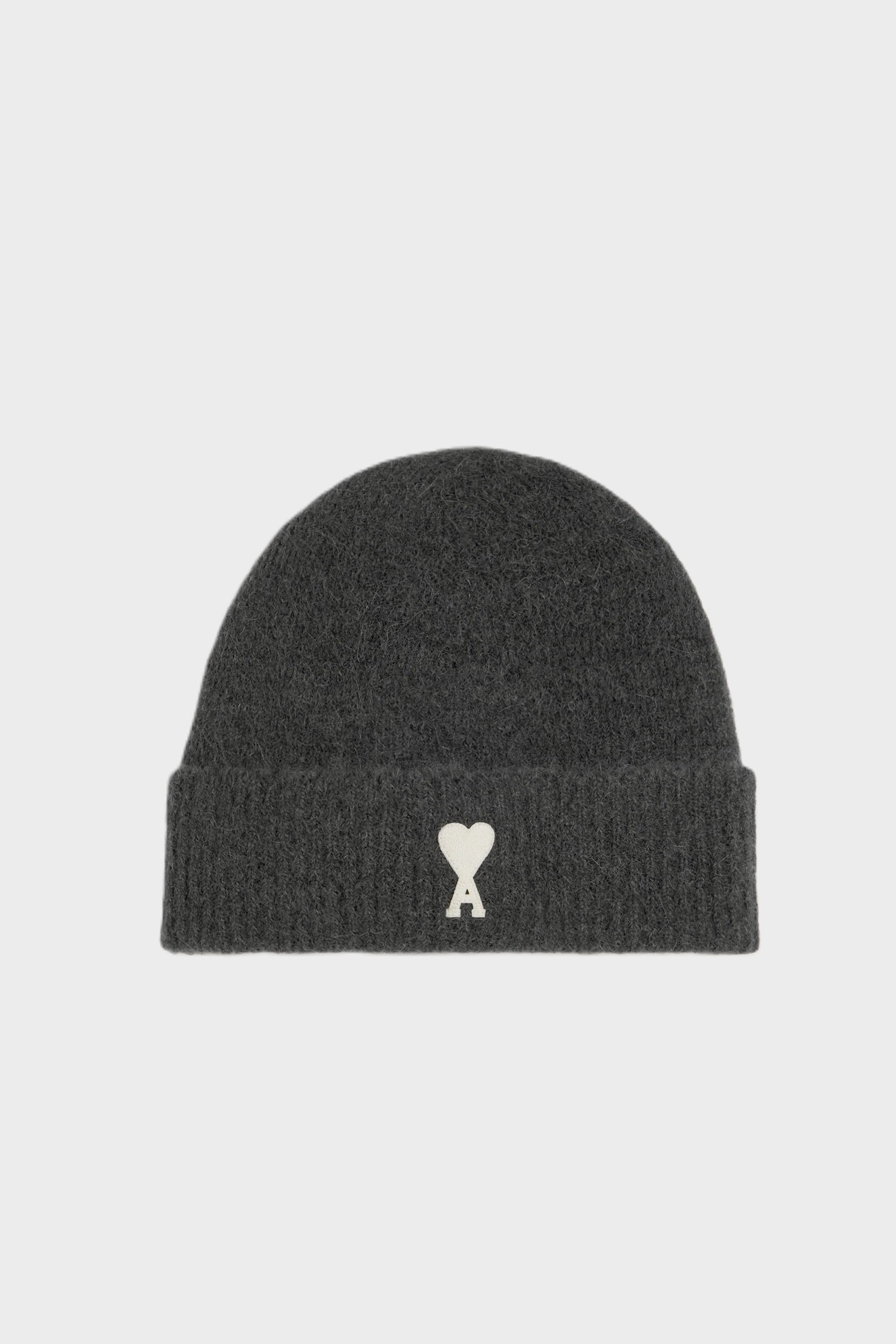 AMI PARIS de Coeur Off-White Beanie in Dark Grey