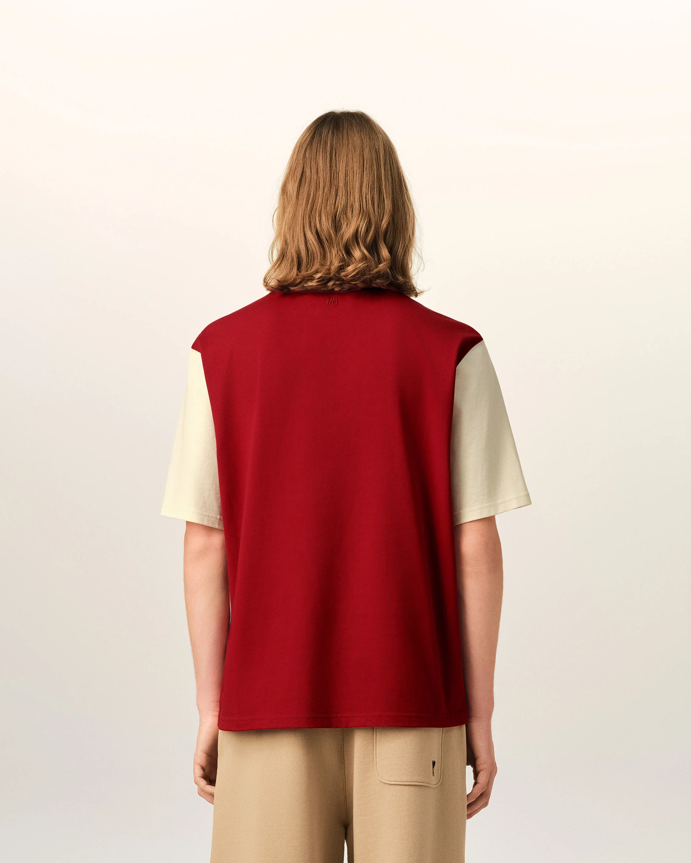 AMI PARIS Varsity T-Shirt in Ruby Red / Ivory