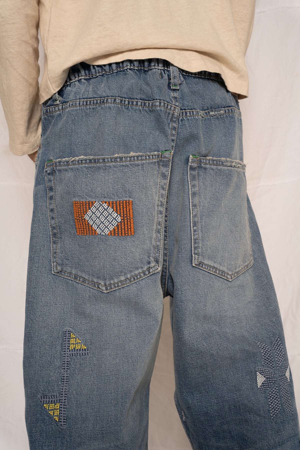 DR. COLLECTORS Embroidered Japanese Denim in Sunfaded Blue M