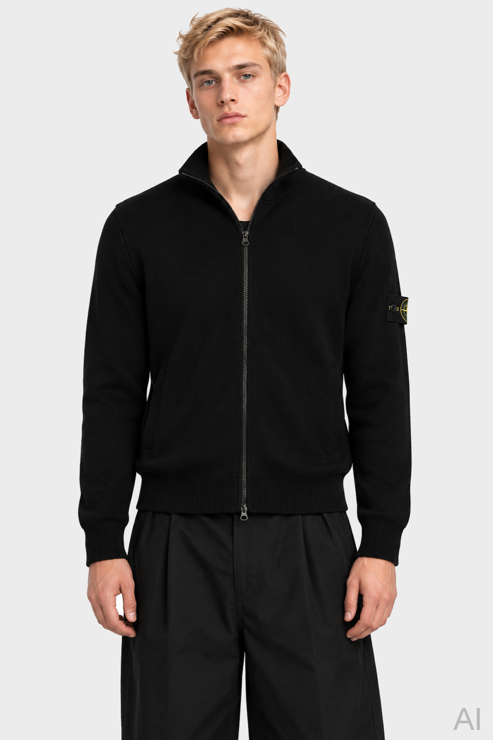 STONE ISLAND Soft Brushed Knit Jacket in Black