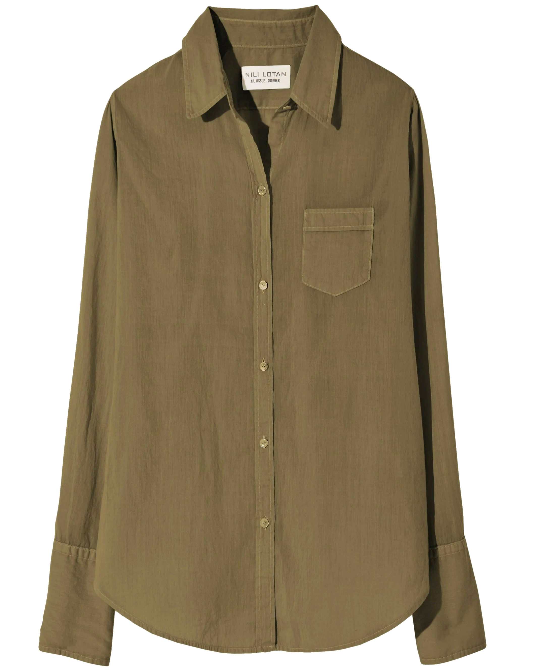 NILI LOTAN Cotton Voile NL Shirt in Olive Green L