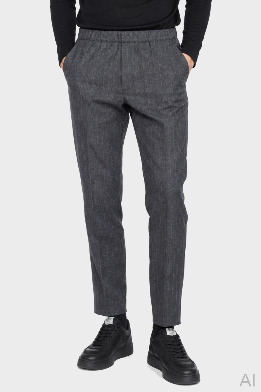 NINE:INTHE:MORNING Mirco Wool Stretch Pant in Dark Grey Pinstripes 54