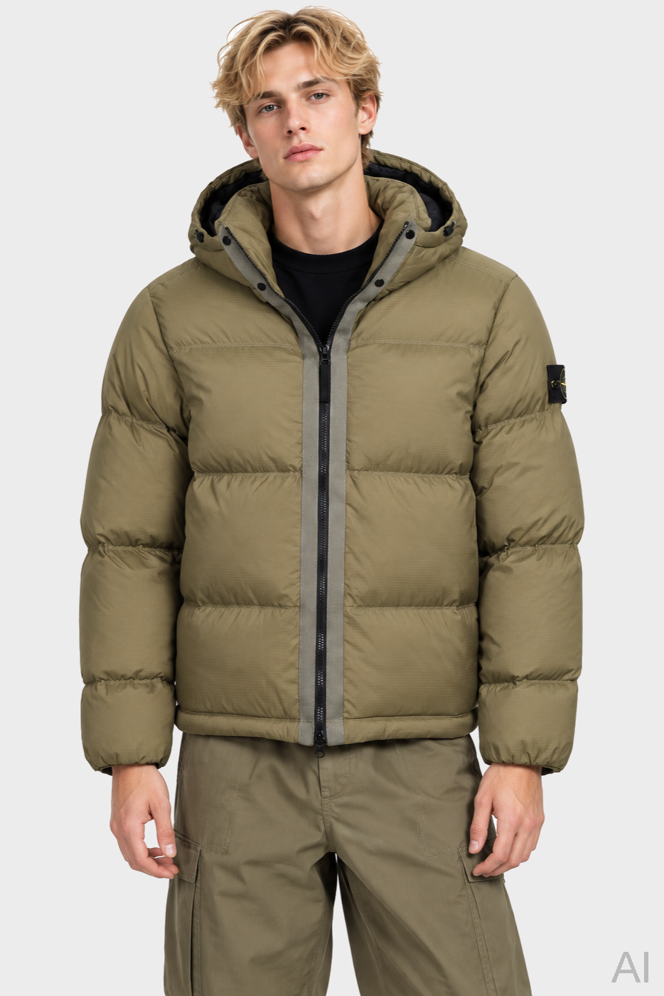 STONE ISLAND Matt Ripstop Cordura® Hooded Down Jacket in Light Olive