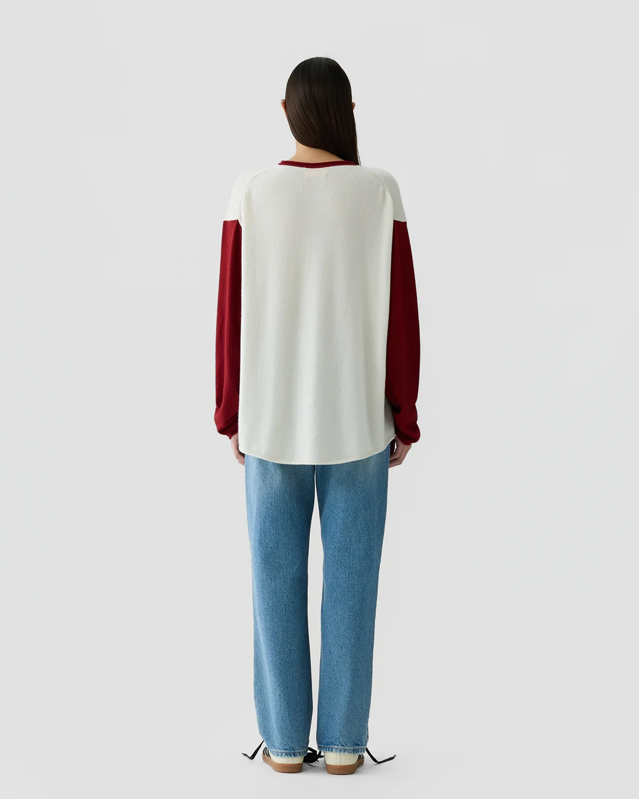 GUEST IN RESIDENCE Baseball Oversize Cashmere Sweater in Cream/Carmine