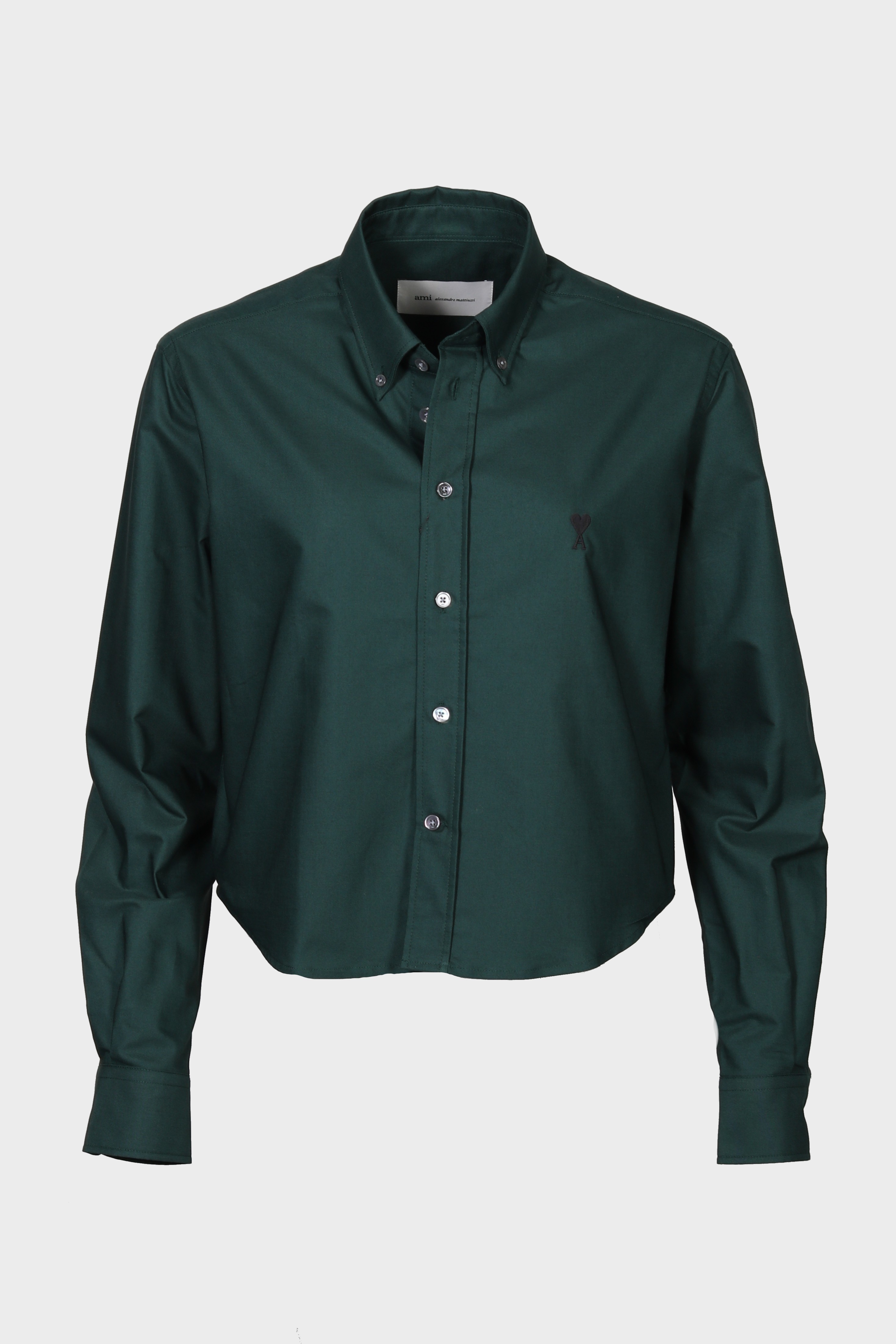 AMI PARIS de Coeur Cropped Oxford Shirt in Bottle Green