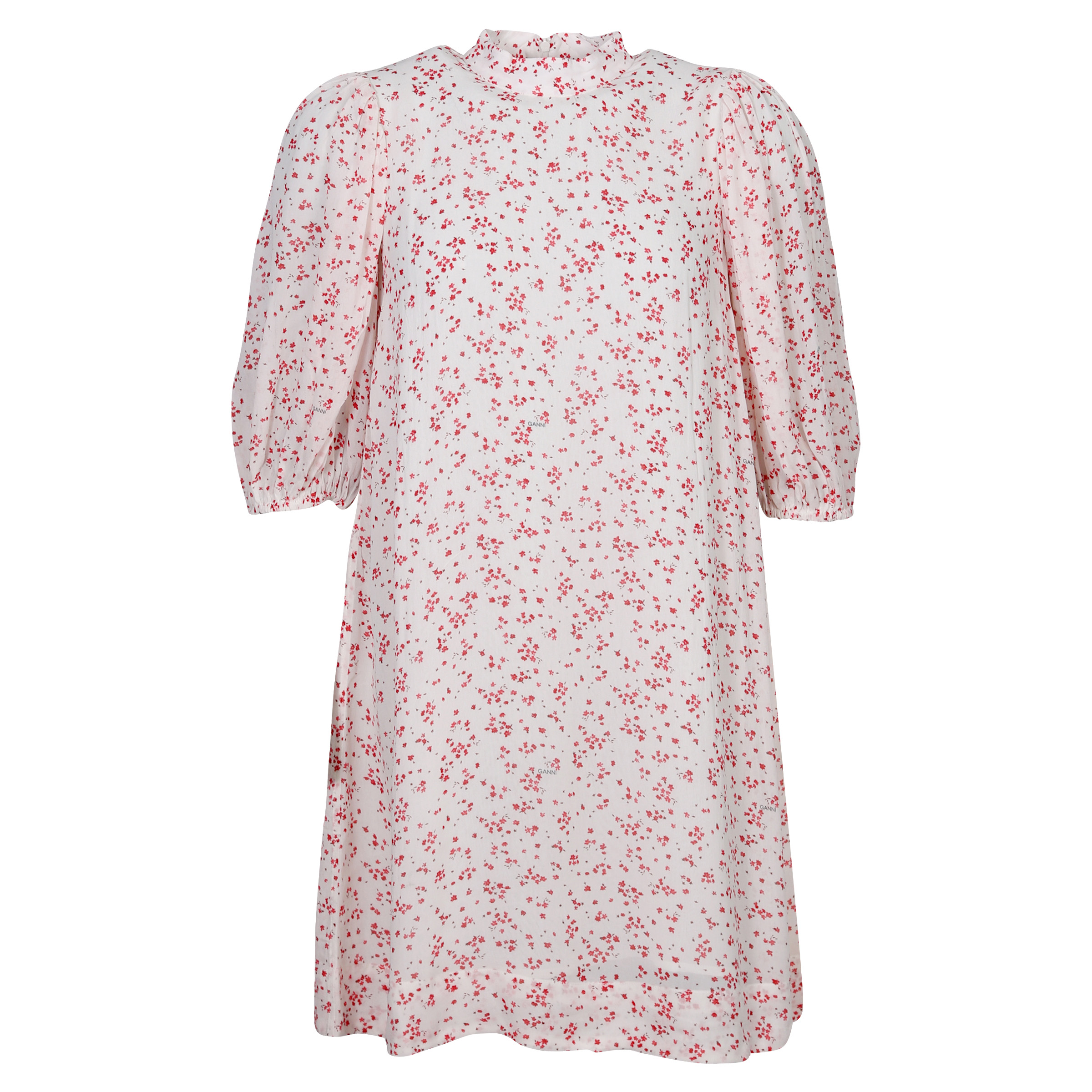 Ganni Printed Georgette Mini Dress Cream/Red