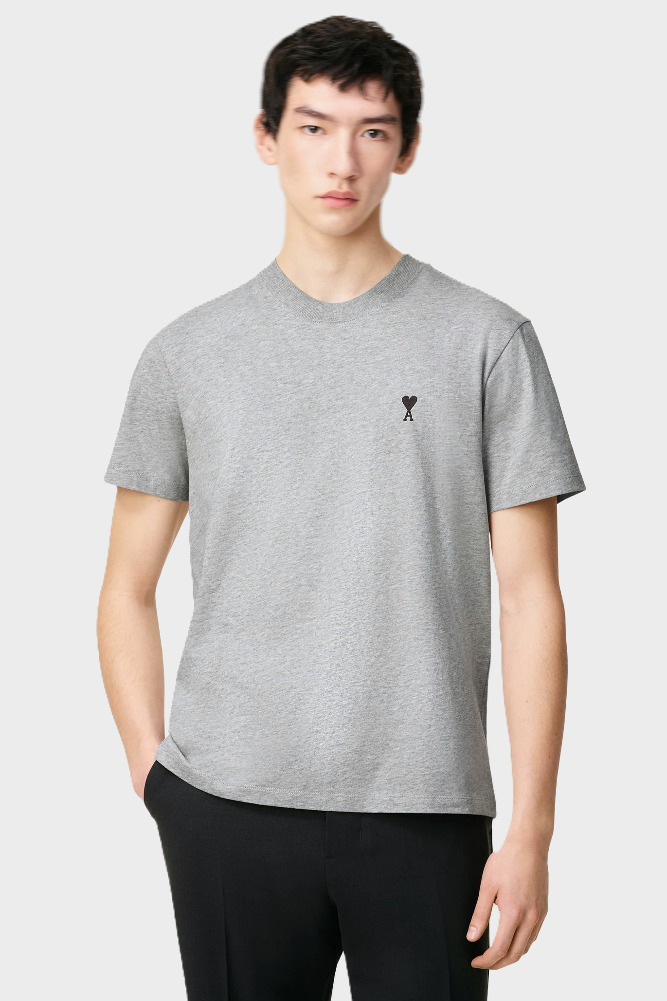 AMI PARIS de Coeur Logo T-Shirt in Heather Ash Grey/Black 3XL