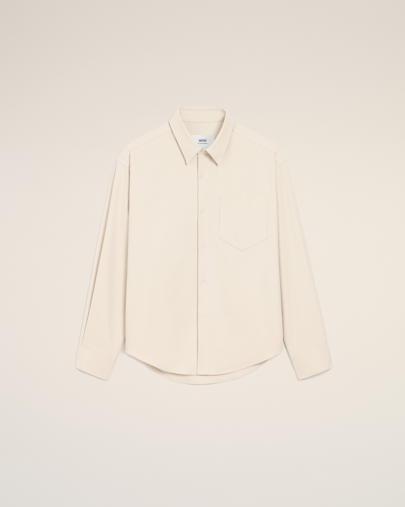 AMI PARIS de Coeur Boxy Fit Brushed Cotton Shirt in Light Ivory