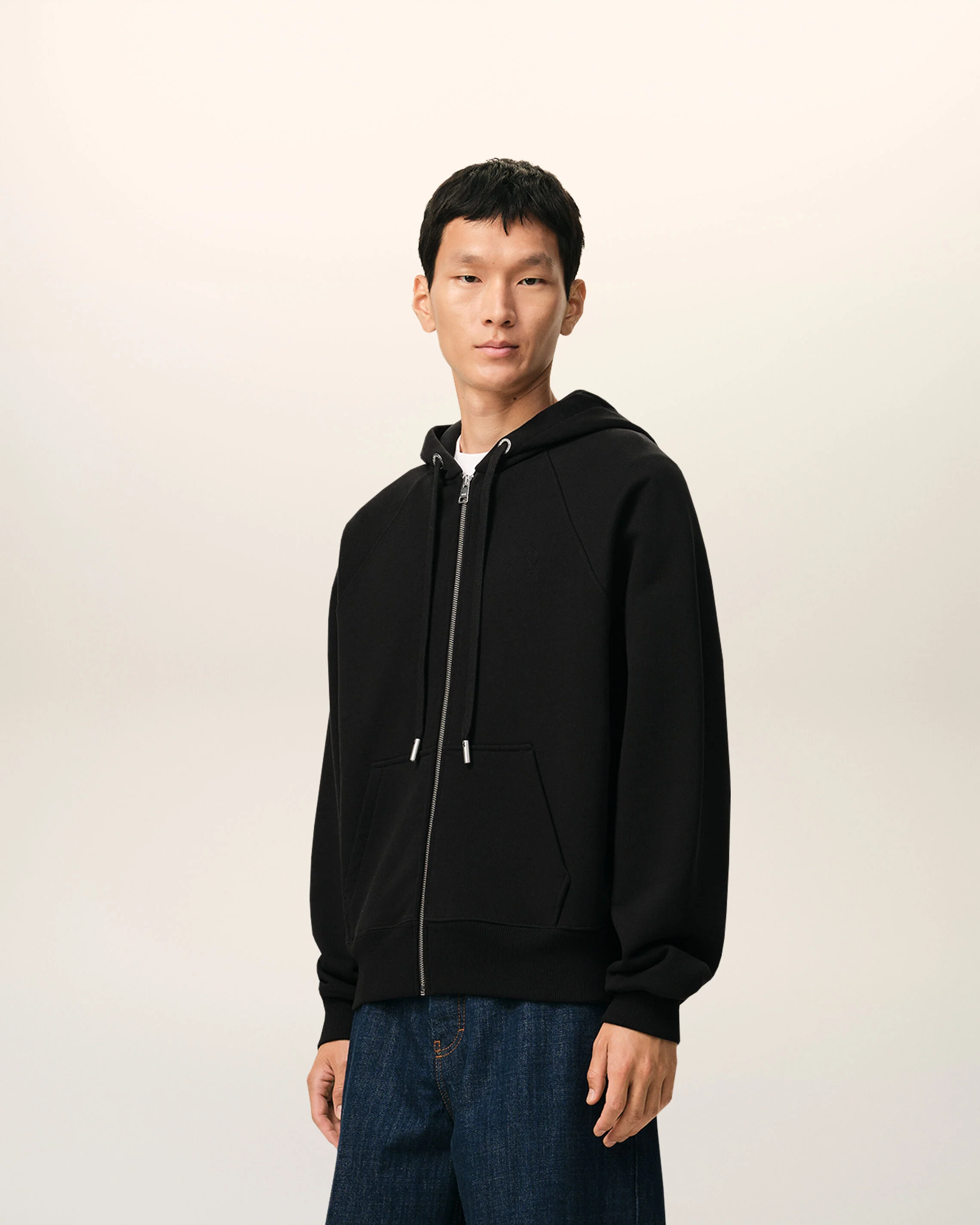 AMI PARIS de Coeur Embossed Zip Hoodie in Black