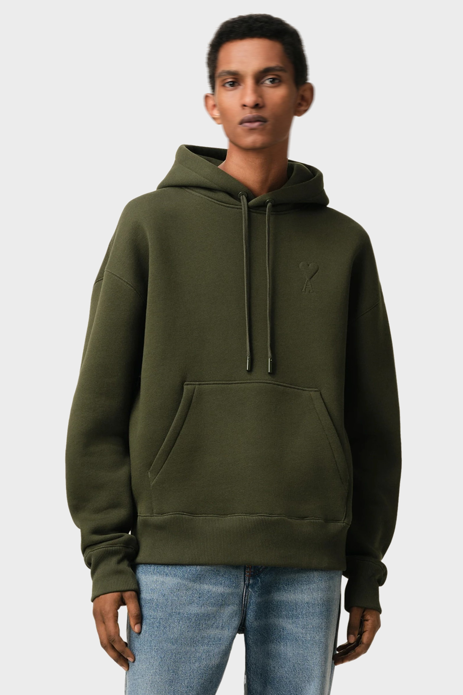 AMI PARIS de Coeur Embossed Hoodie in Loden AMI PARIS de Coeur Embossed Hoodie in Loden