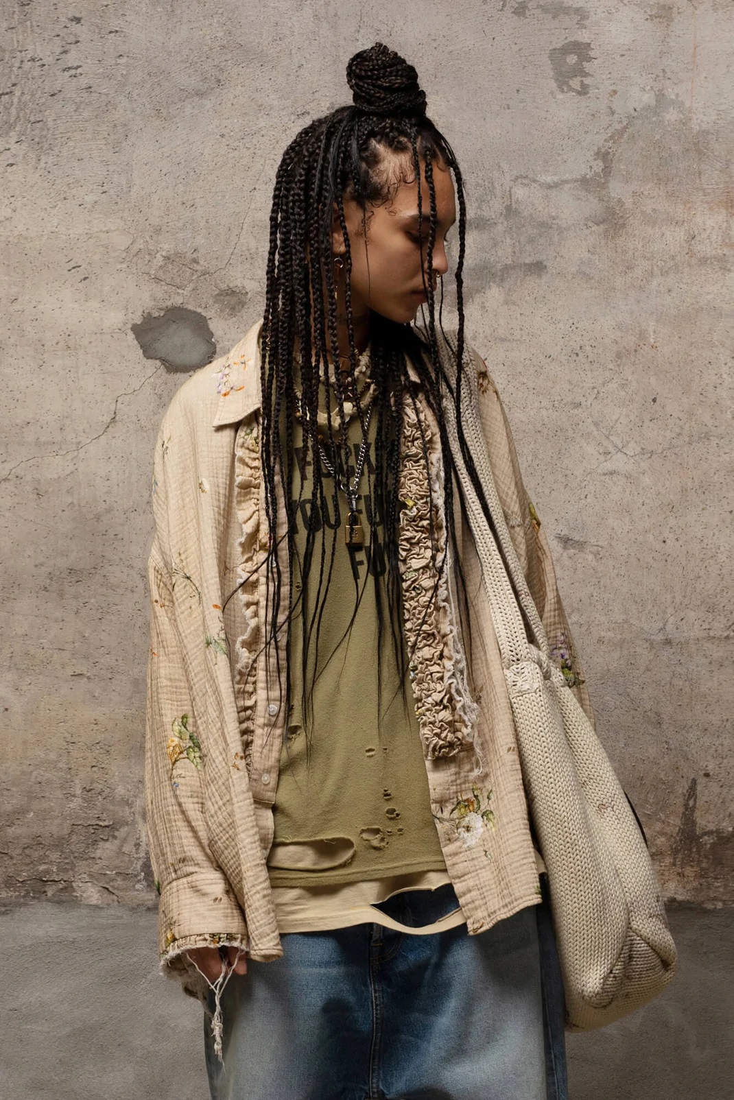 R13 Drop Neck Tuxedo Shirt in Khaki M