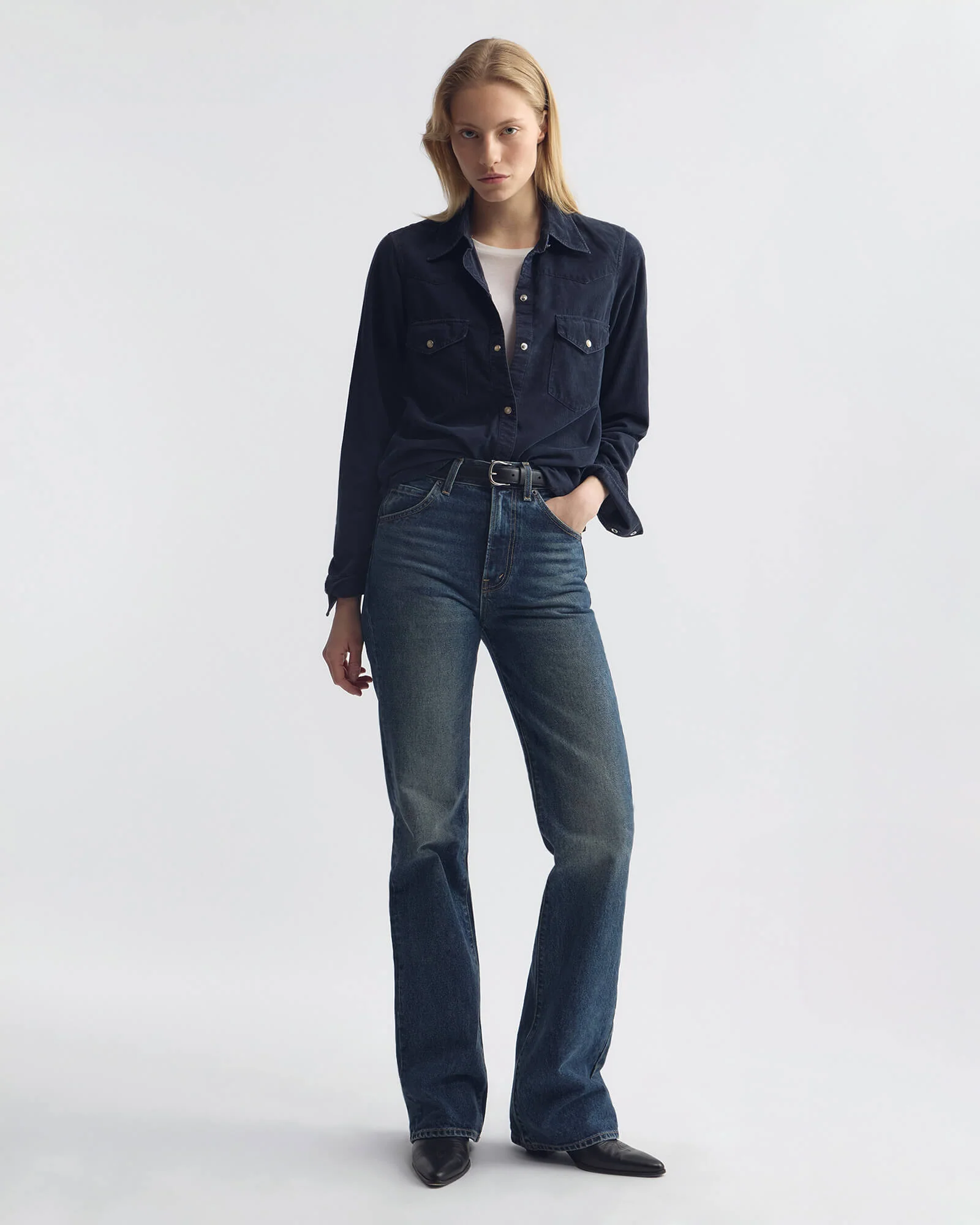 NILI LOTAN Travis Corduroy Shirt in Dusk Navy