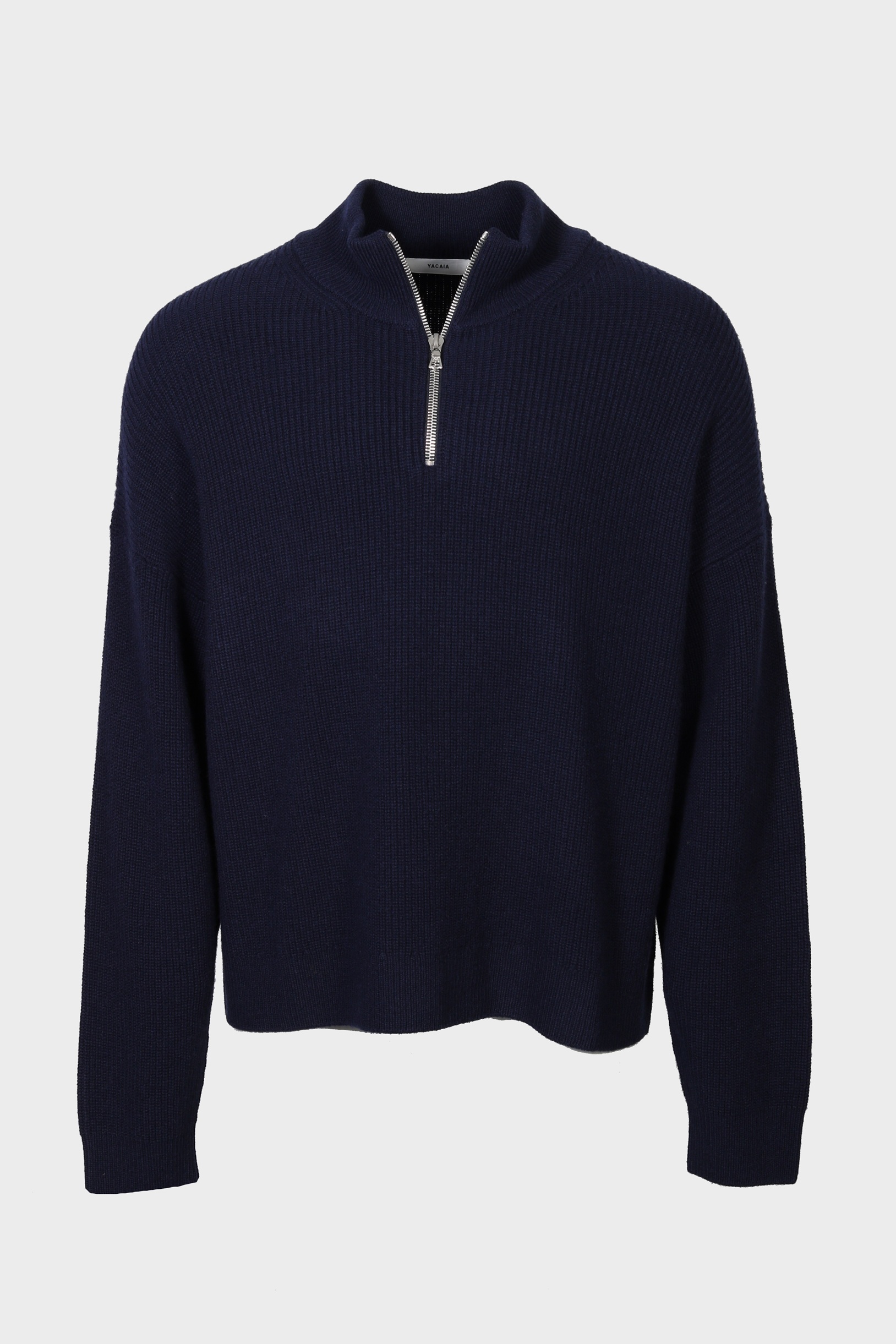 YACAIA Oversized Ribbed Half-Zip Merino/Cashmere Sweater in Navy