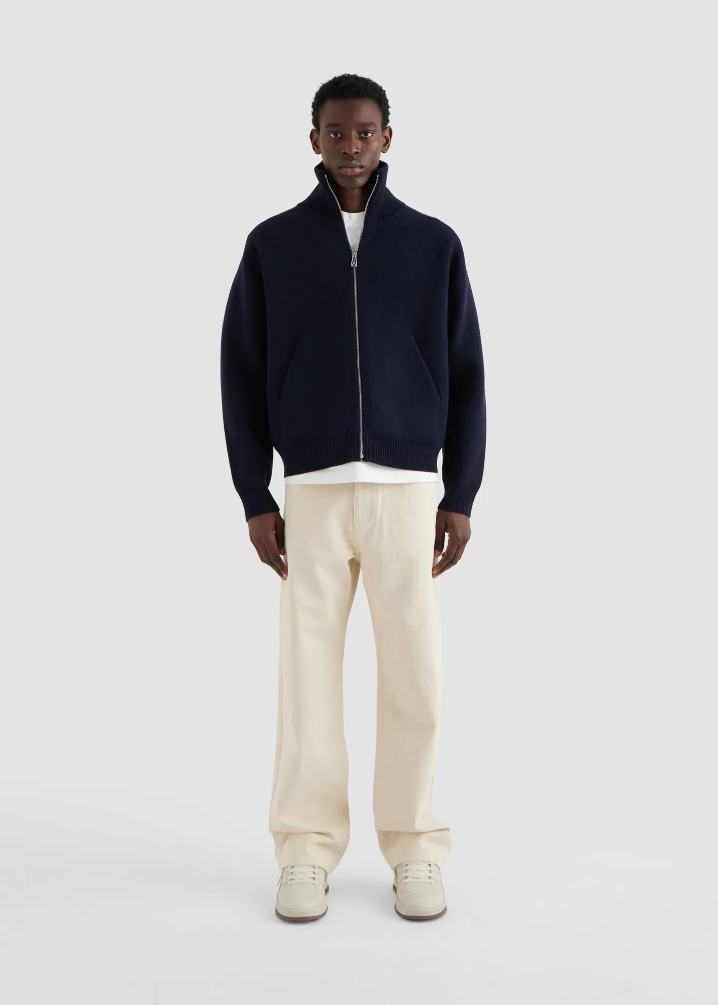 AXEL ARIGATO Heavy Knit Zip Jacket in Navy