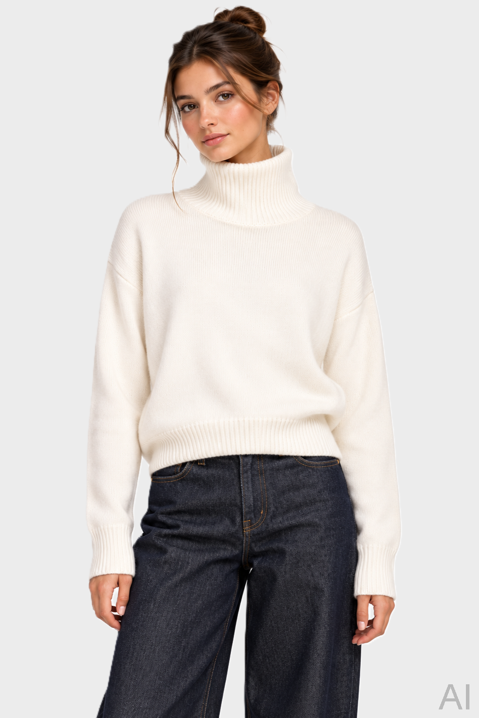 FLONA Cashmere Turtleneck Sweater in Cream