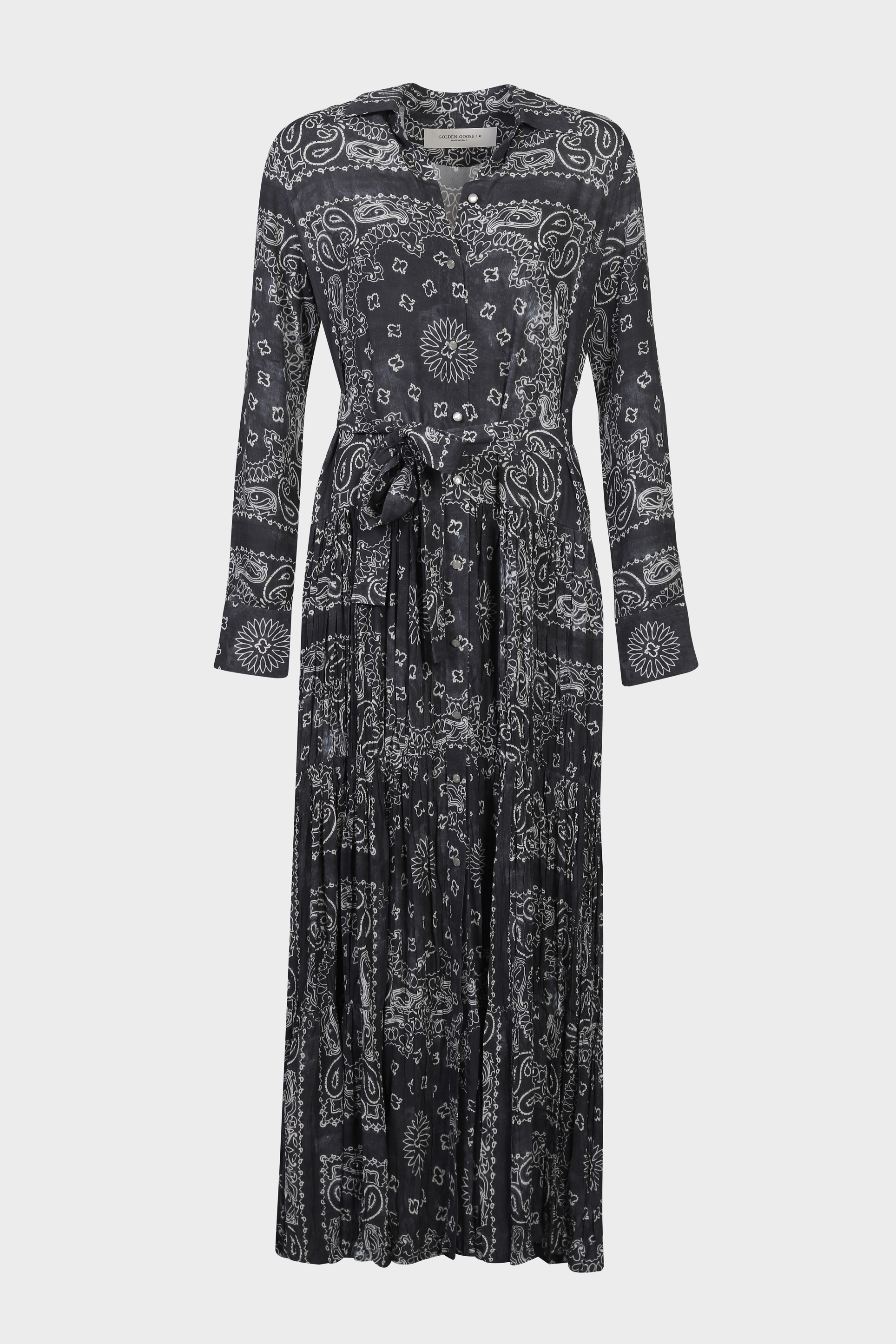 GOLDEN GOOSE Long Dress in Anthracite Paisley Print