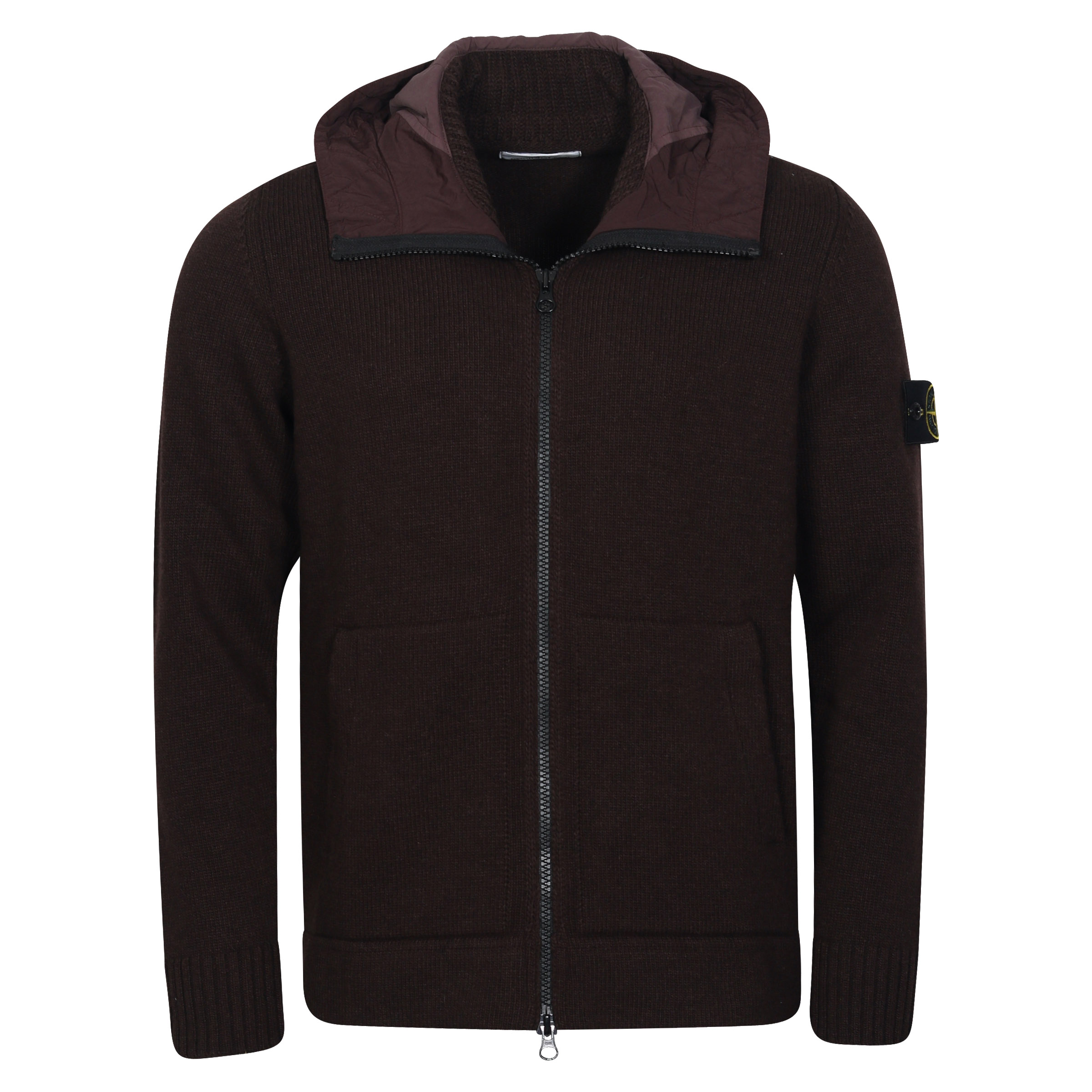 Stone Island Zip Nylon/Wool Hoodie in Brown