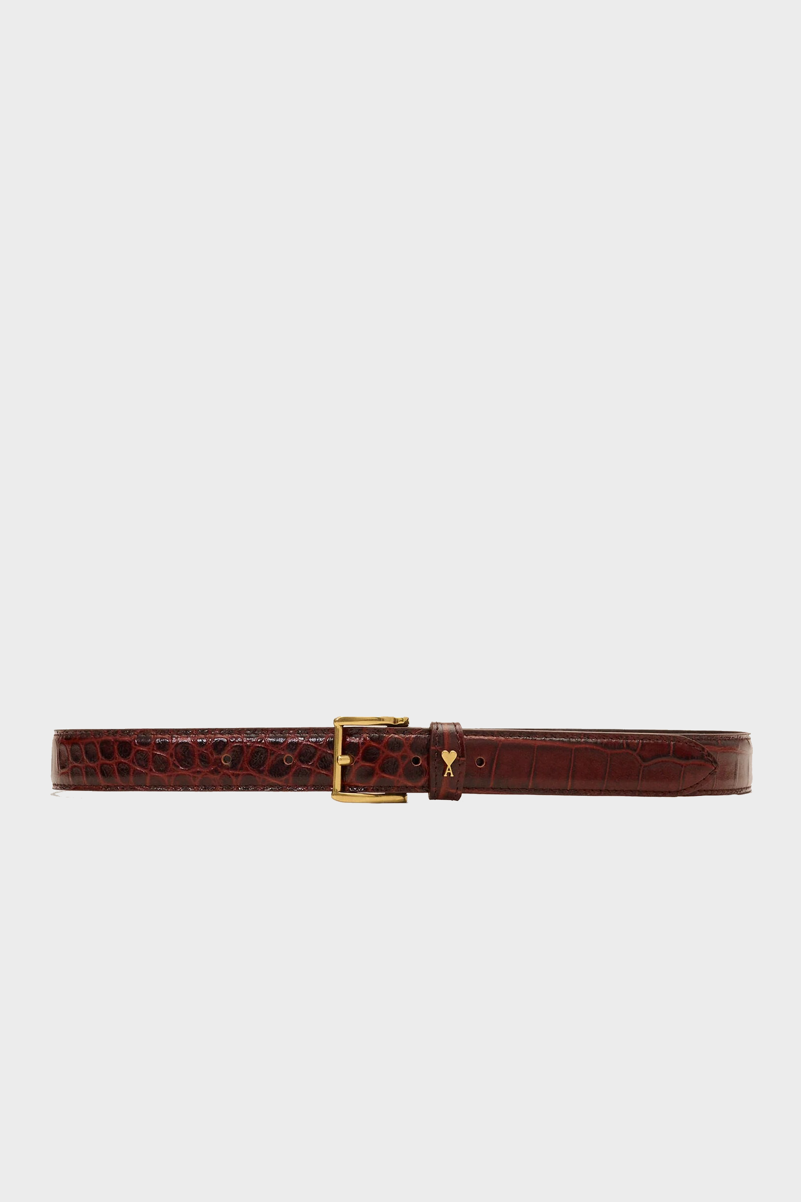 AMI PARIS Crocodile Embossed Leather Belt in Brown