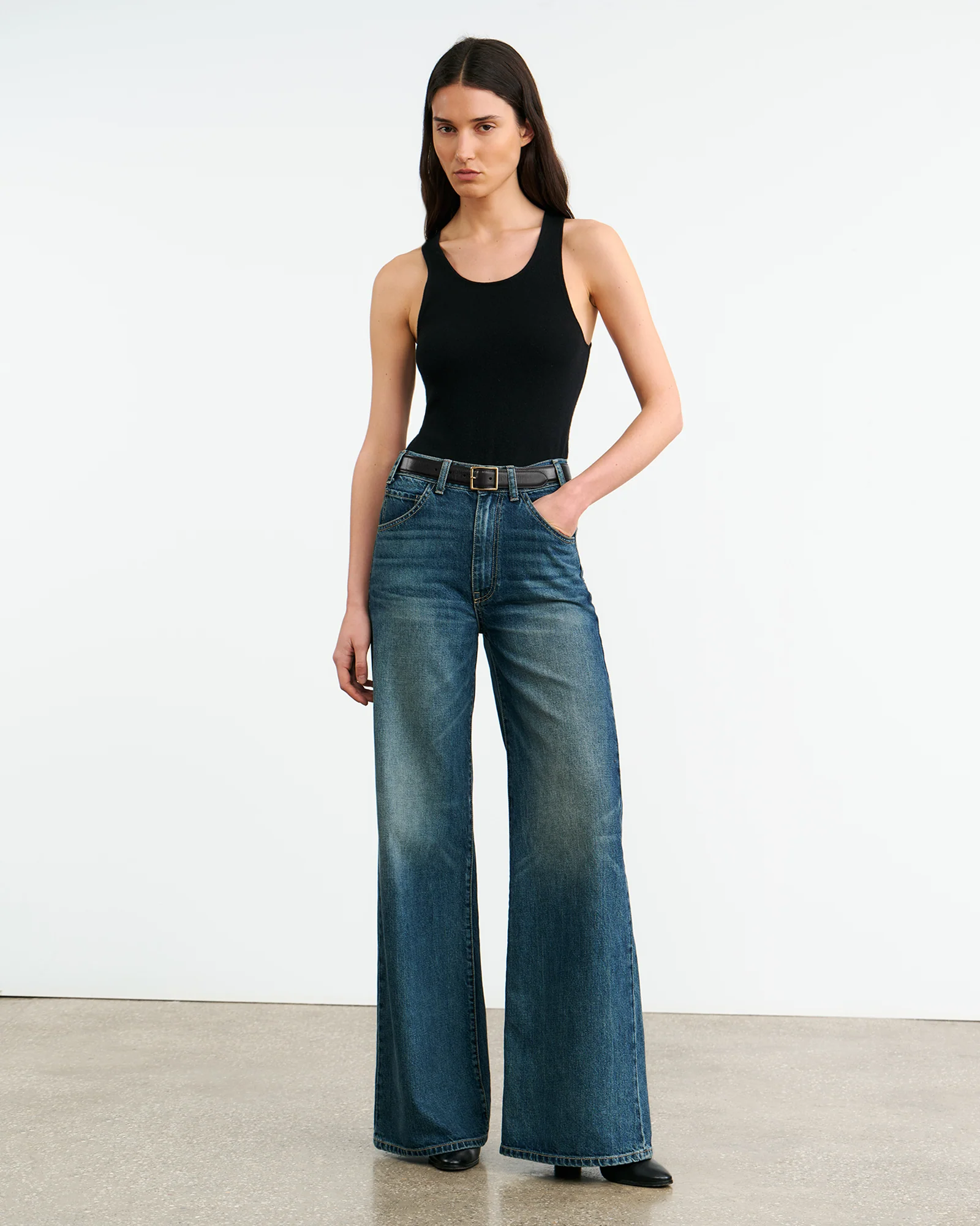 NILI LOTAN Wide Leg Jeans in Blue Wash