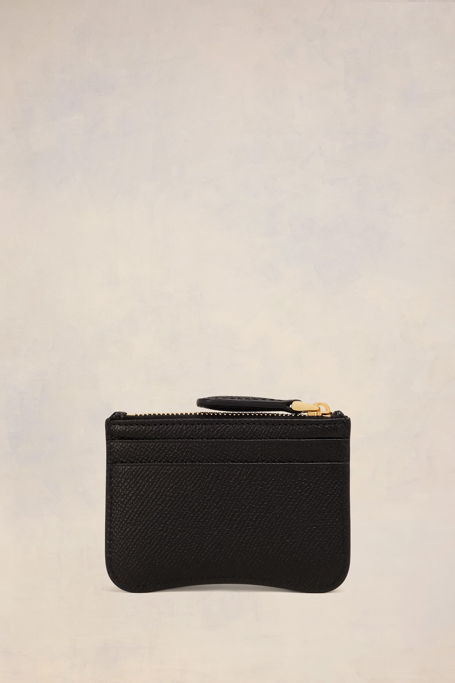 AMI PARIS Paris Zipped Card Holder in Black/Vibrated Brass