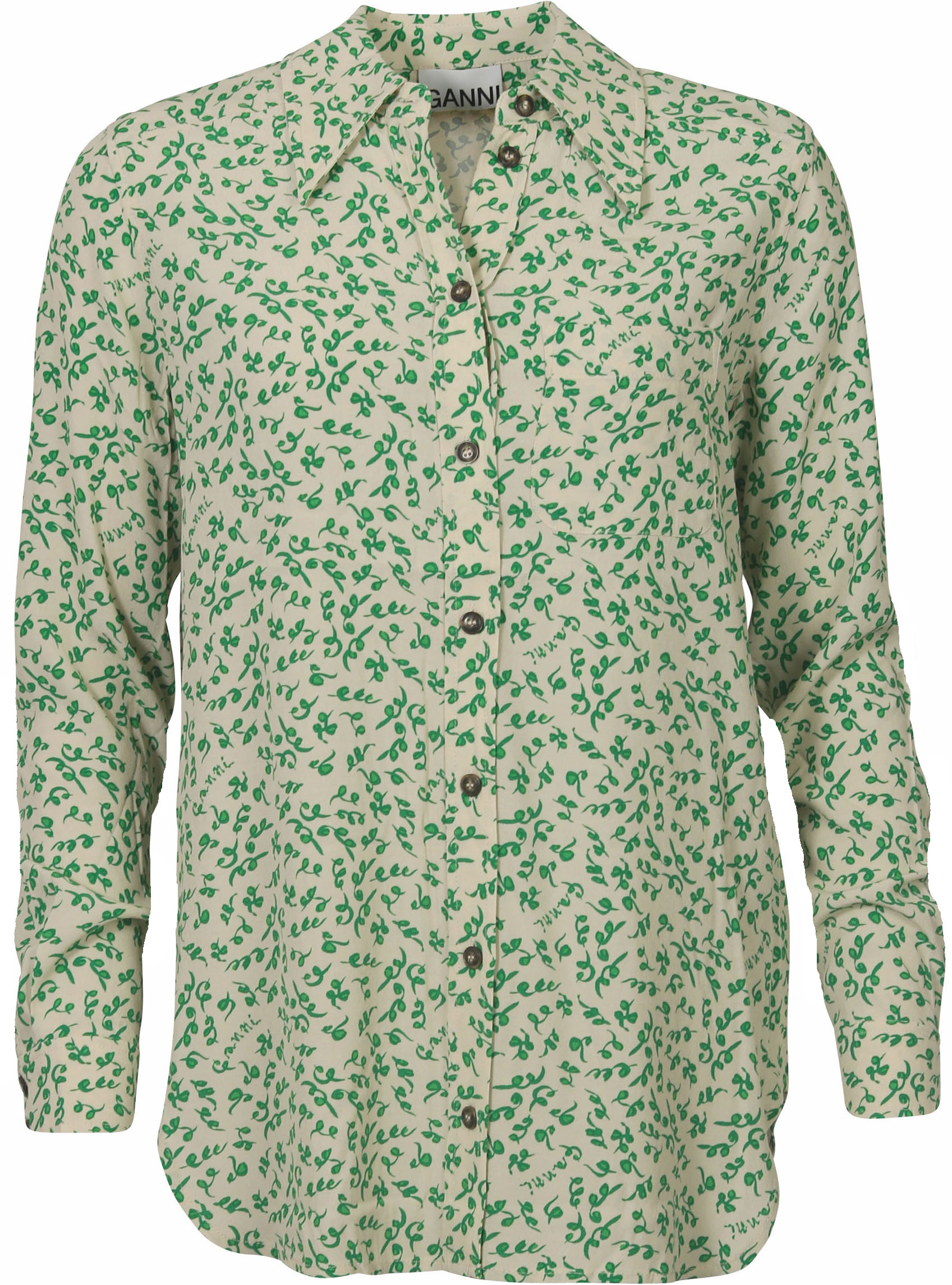 Ganni Shirt Ecru/Green Printed