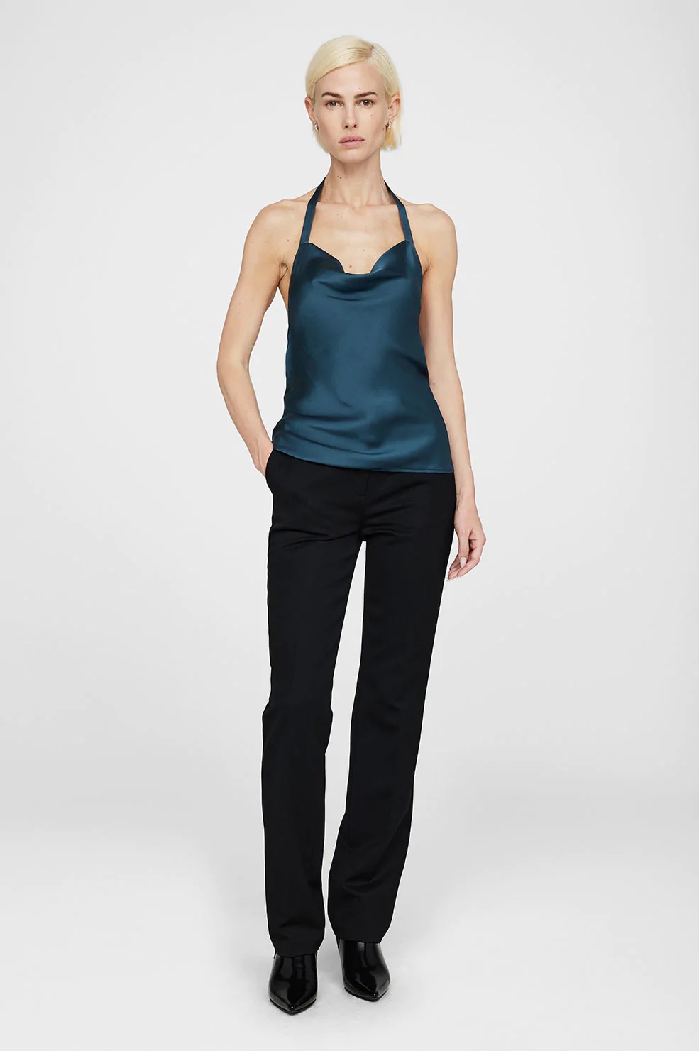 Anine Bing Kia Silk Top in Steel Blue XS