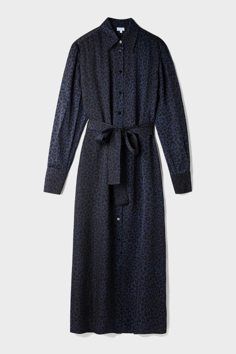 LALA BERLIN Viscose Dress in Dark Navy Leo