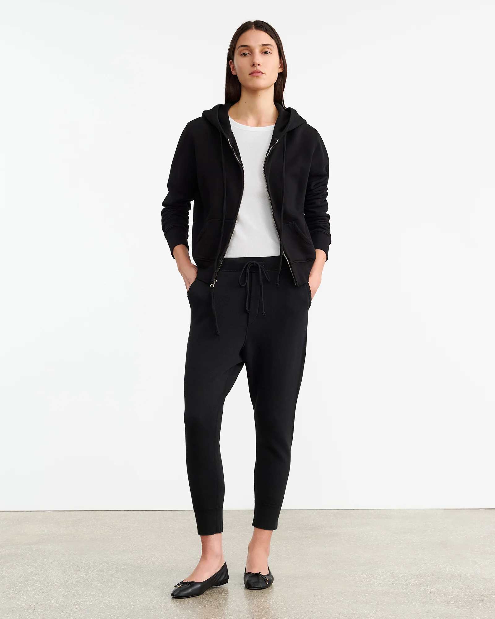 NILI LOTAN Callie Zip Hoodie in Washed Black