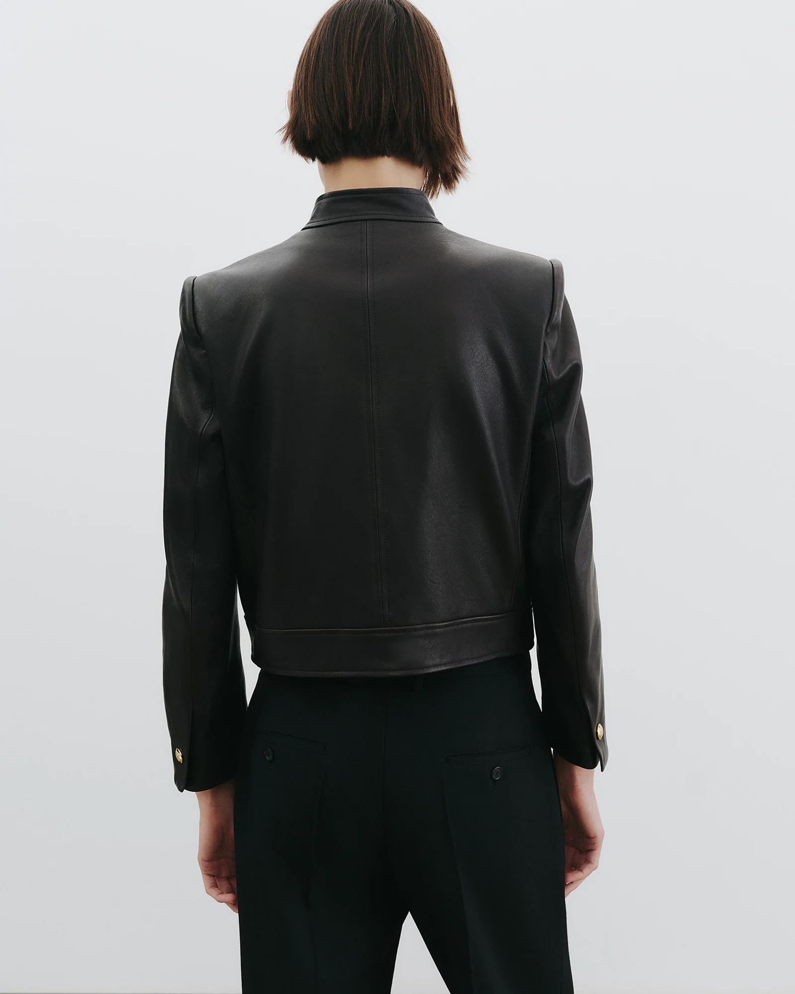 NILI LOTAN Hadley Cropped Leather Jacket in Black