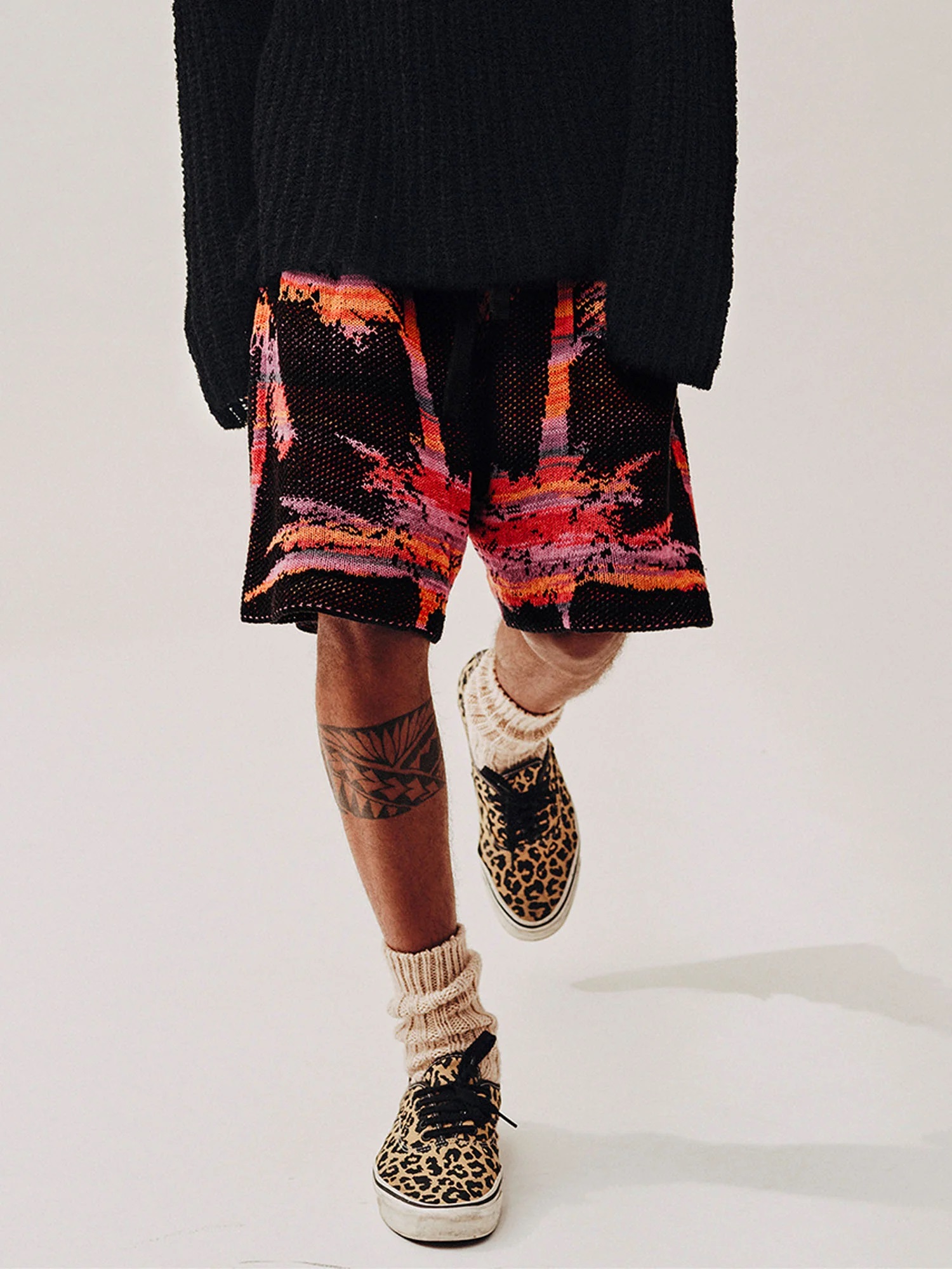 LANEUS Palm Cotton Knit Shorts in Multicolor