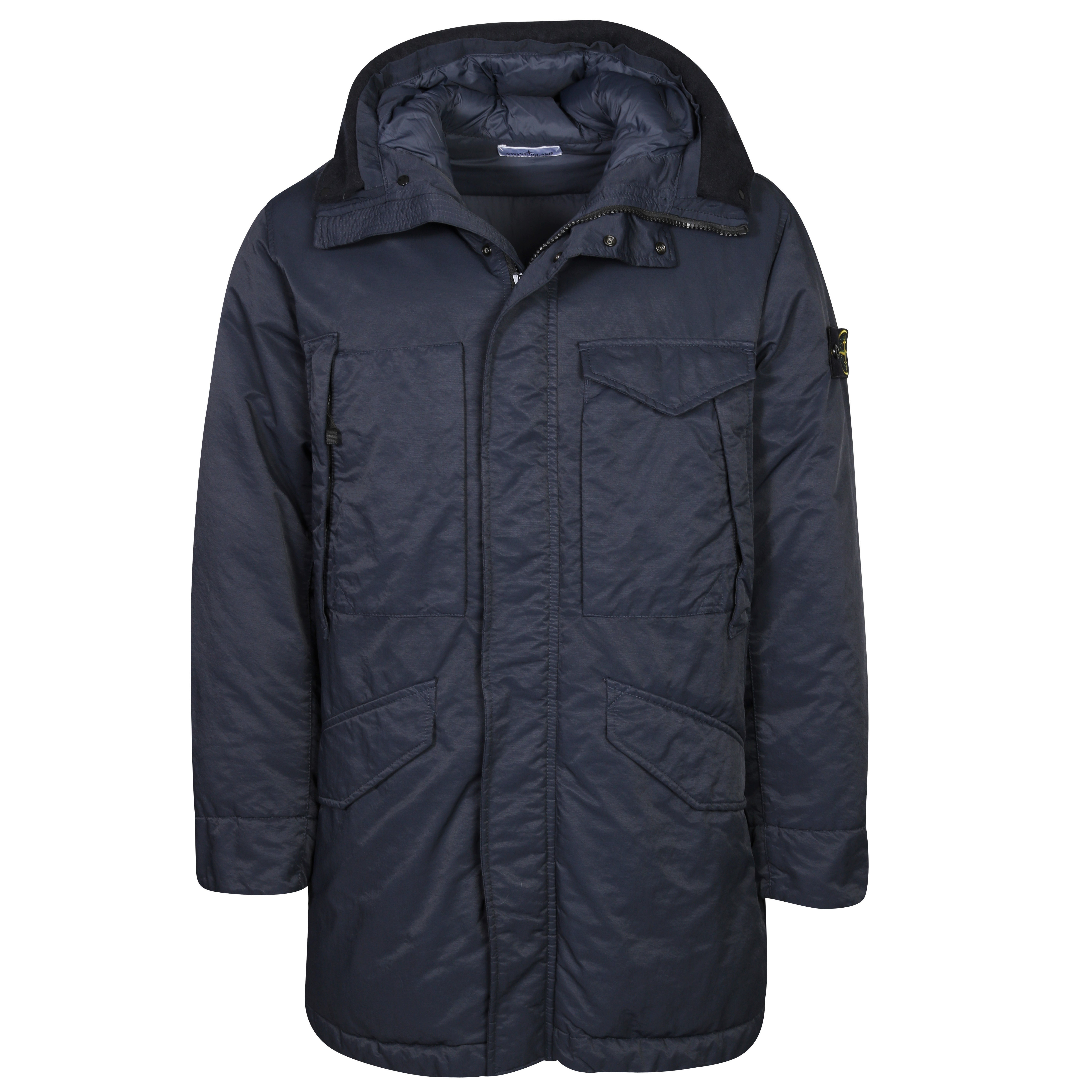 Stone Island Opaque Nylon Twill Down-TC Long Jacket in Navy