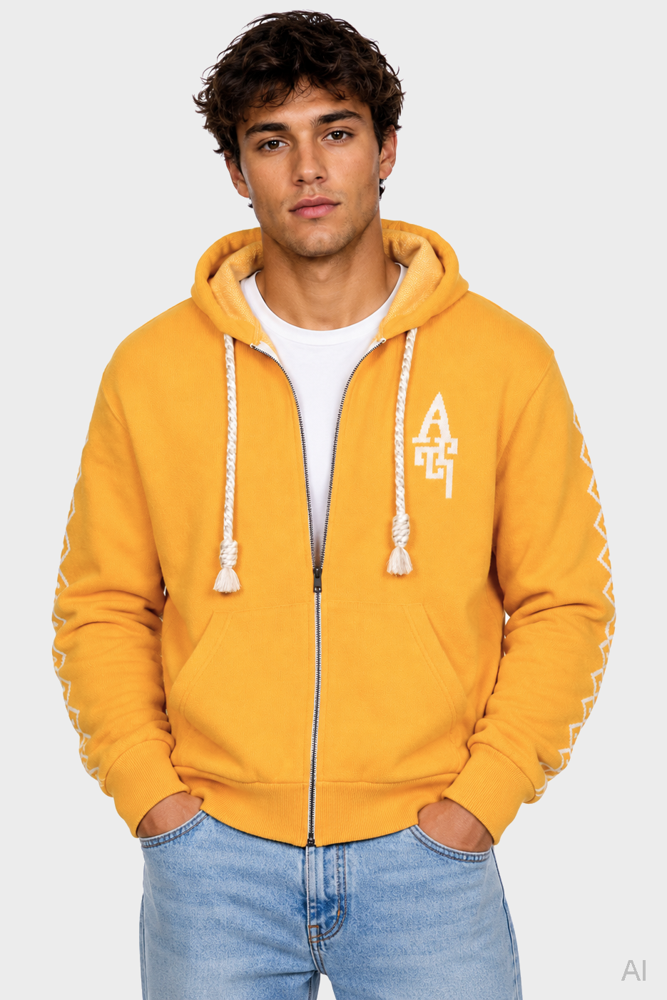 AL AIN Giraffes Knit Zip Jacket in Ochre
