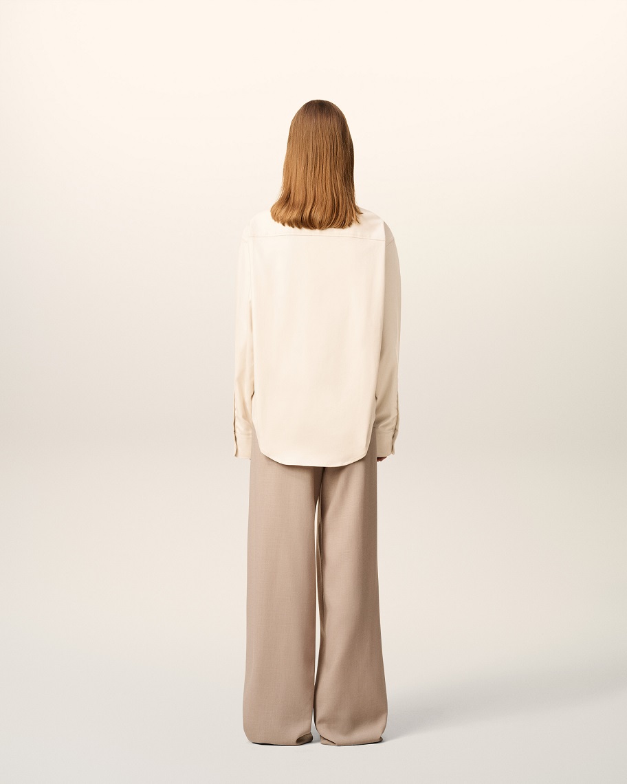 AMI PARIS de Coeur Boxy Fit Brushed Cotton Shirt in Light Ivory