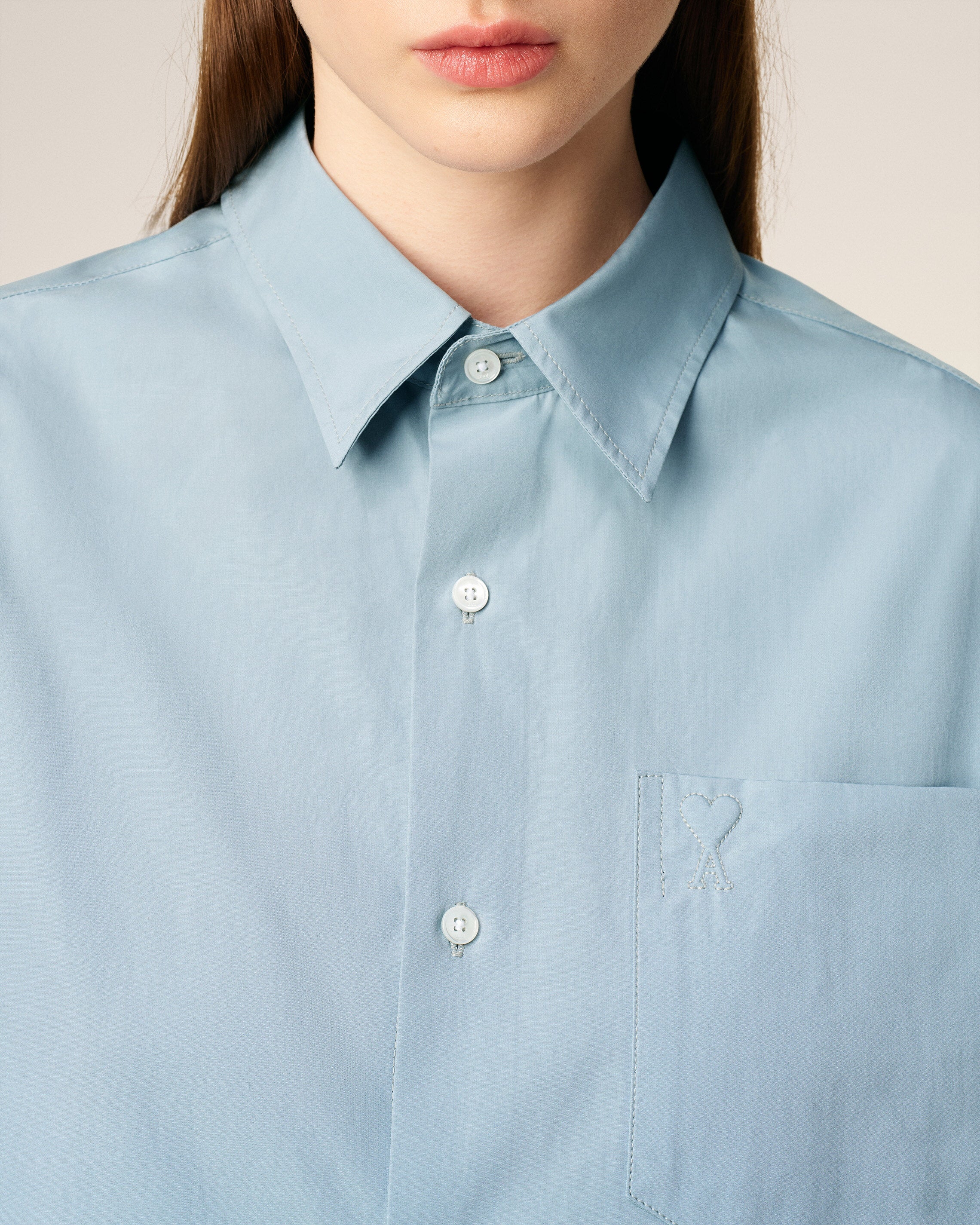 AMI PARIS de Coeur Embossed Boxy Shirt in Sky