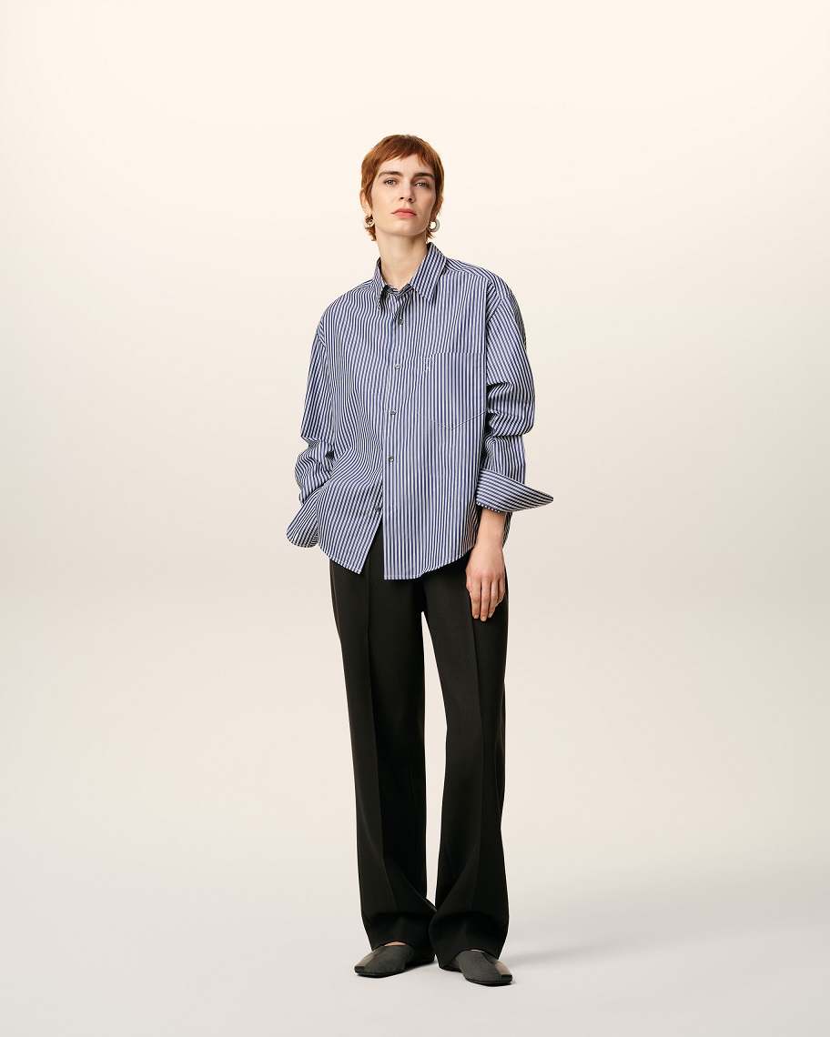 AMI PARIS de Coeur Embossed Boxy Fit Shirt in Royal Blue/White/Black Stripe